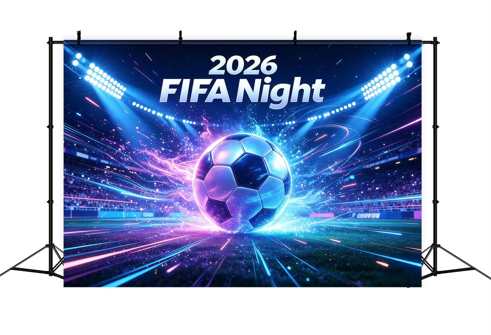 2026 Soccer Night Backdrop Neon Stadium Night Energy Burst Customization 2026 Soccer Party Backdrop CSH64-101
