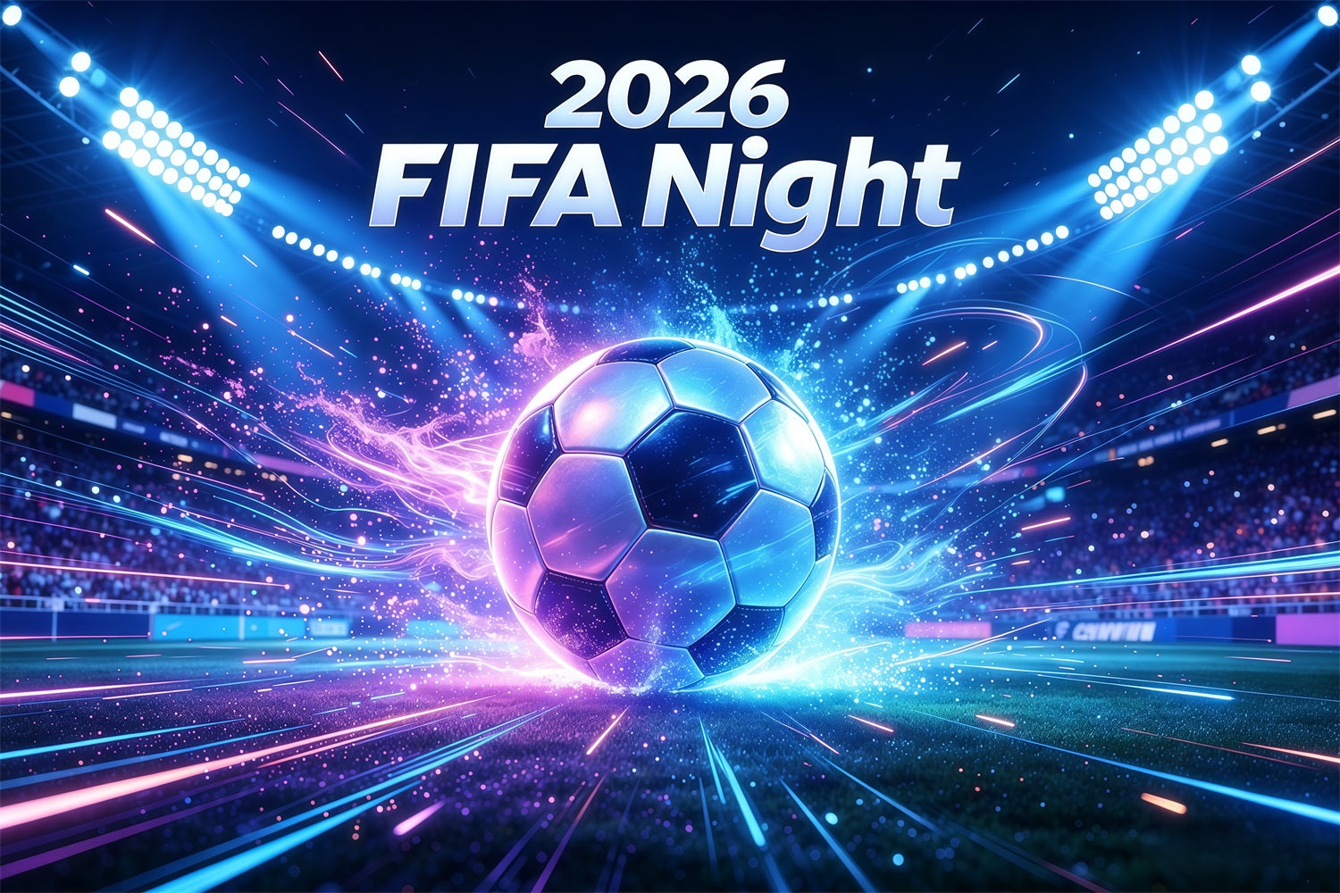 2026 Soccer Night Backdrop Neon Stadium Night Energy Burst Customization 2026 Soccer Party Backdrop CSH64-101