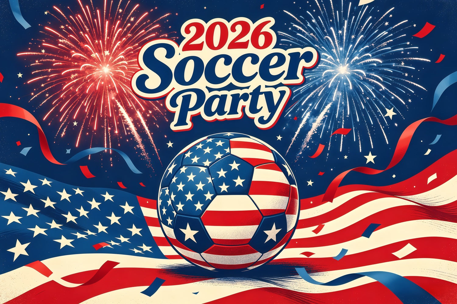 2026 Soccer Game Night Backdrop Patriotic Fireworks Flag Ball Customization 2026 Soccer Party Backdrop CSH64-102