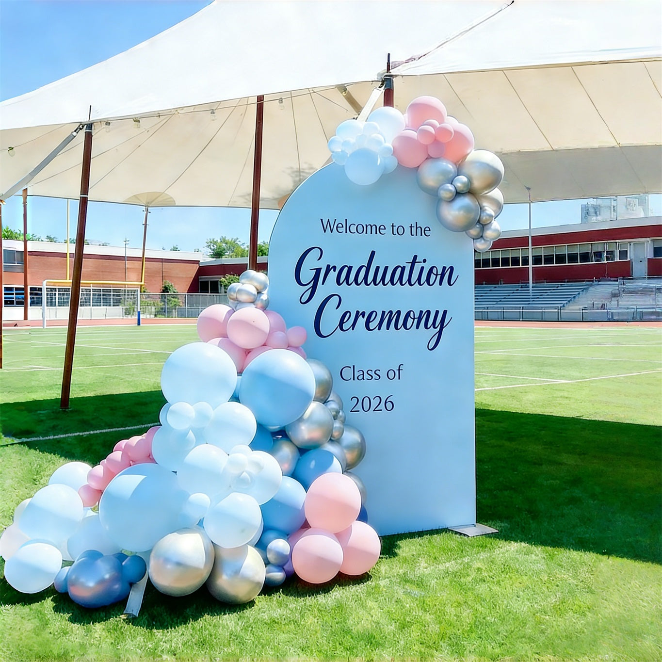 Graduation Welcome Backdrop Light Blue Ceremony Decor Custom Graduation Welcome Sign Backdrop CSH64-15