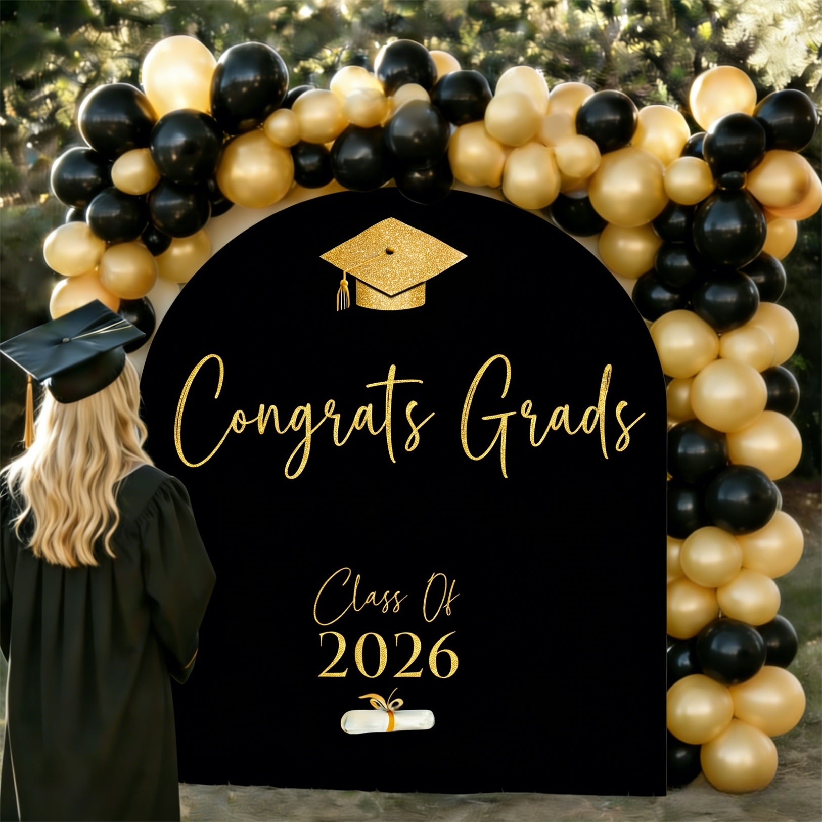 Graduation Backdrop For Photos Black Gold Glitter Diploma Graduation Photography Backdrop CSH64-16