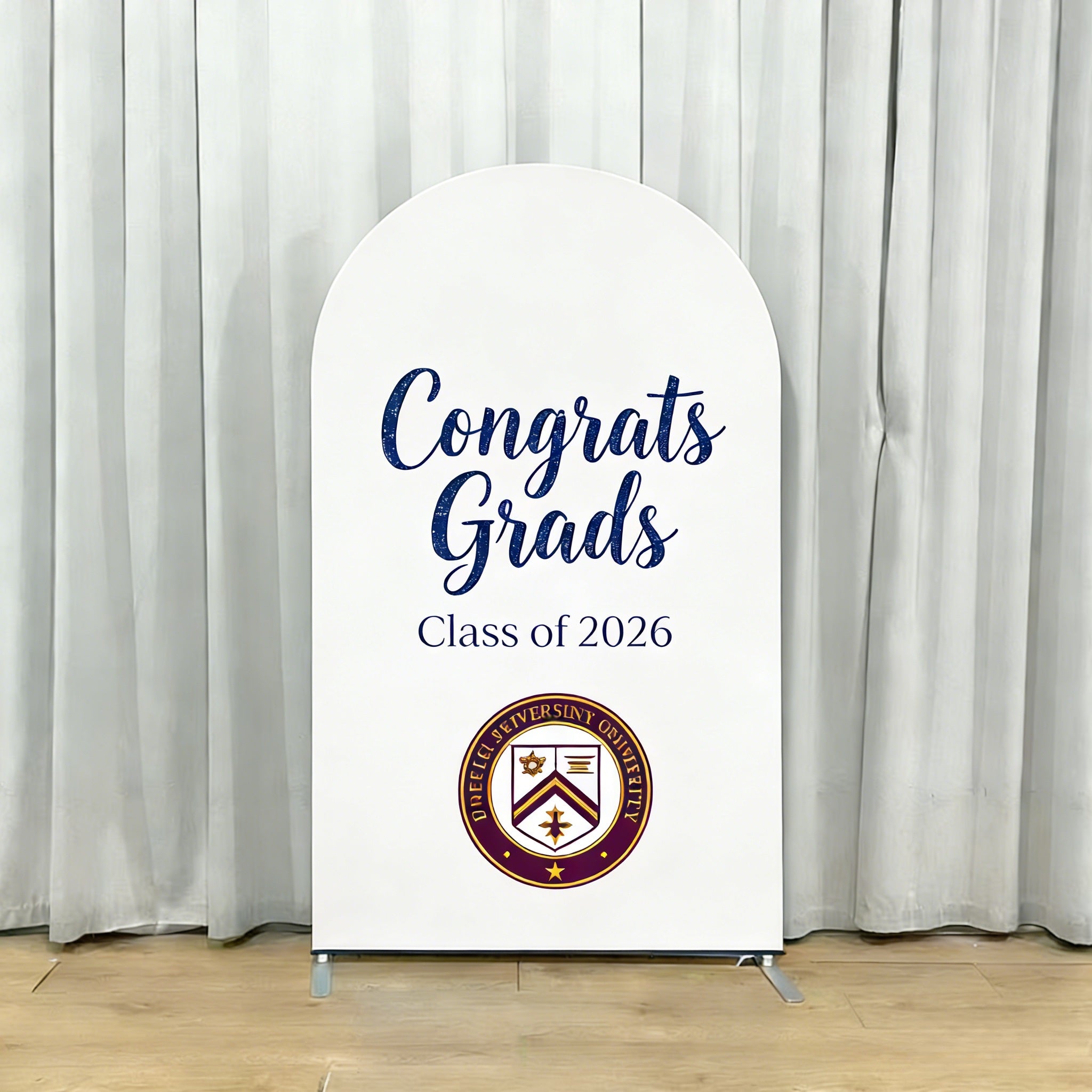 Graduation Event Backdrop White Navy School Emblem Graduation Party Event Backdrop CSH64-18