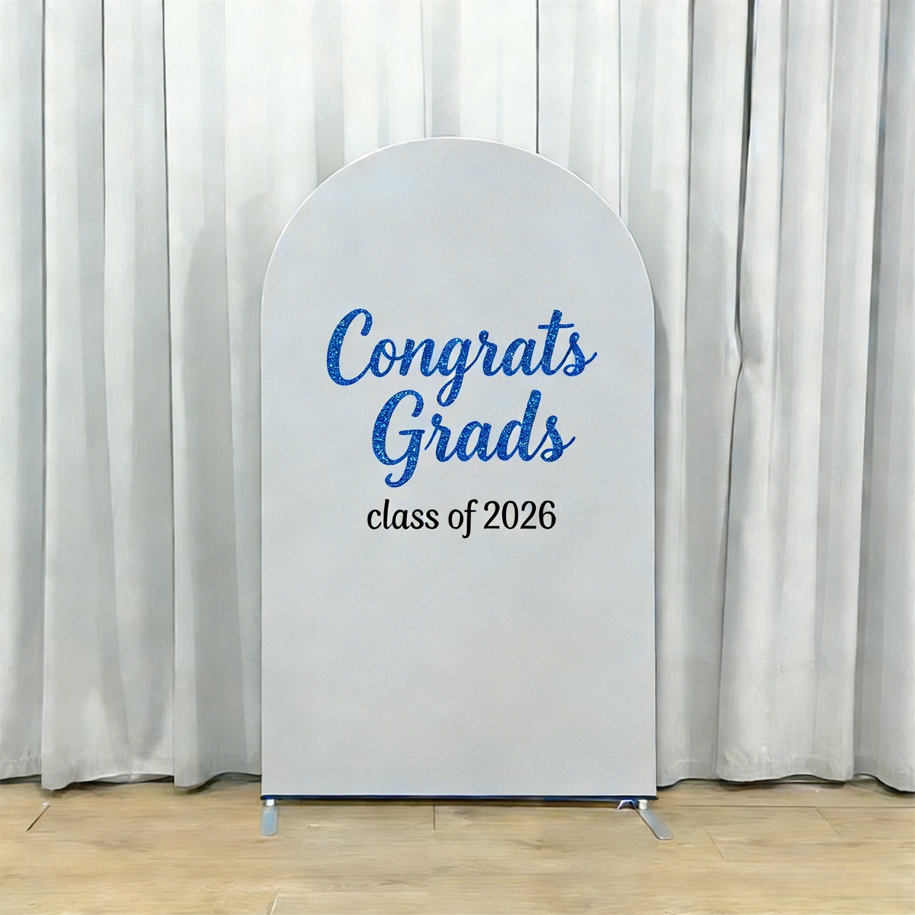Custom Graduation Background Gray Blue Glitter Script Personalized Graduation Background CSH64-19