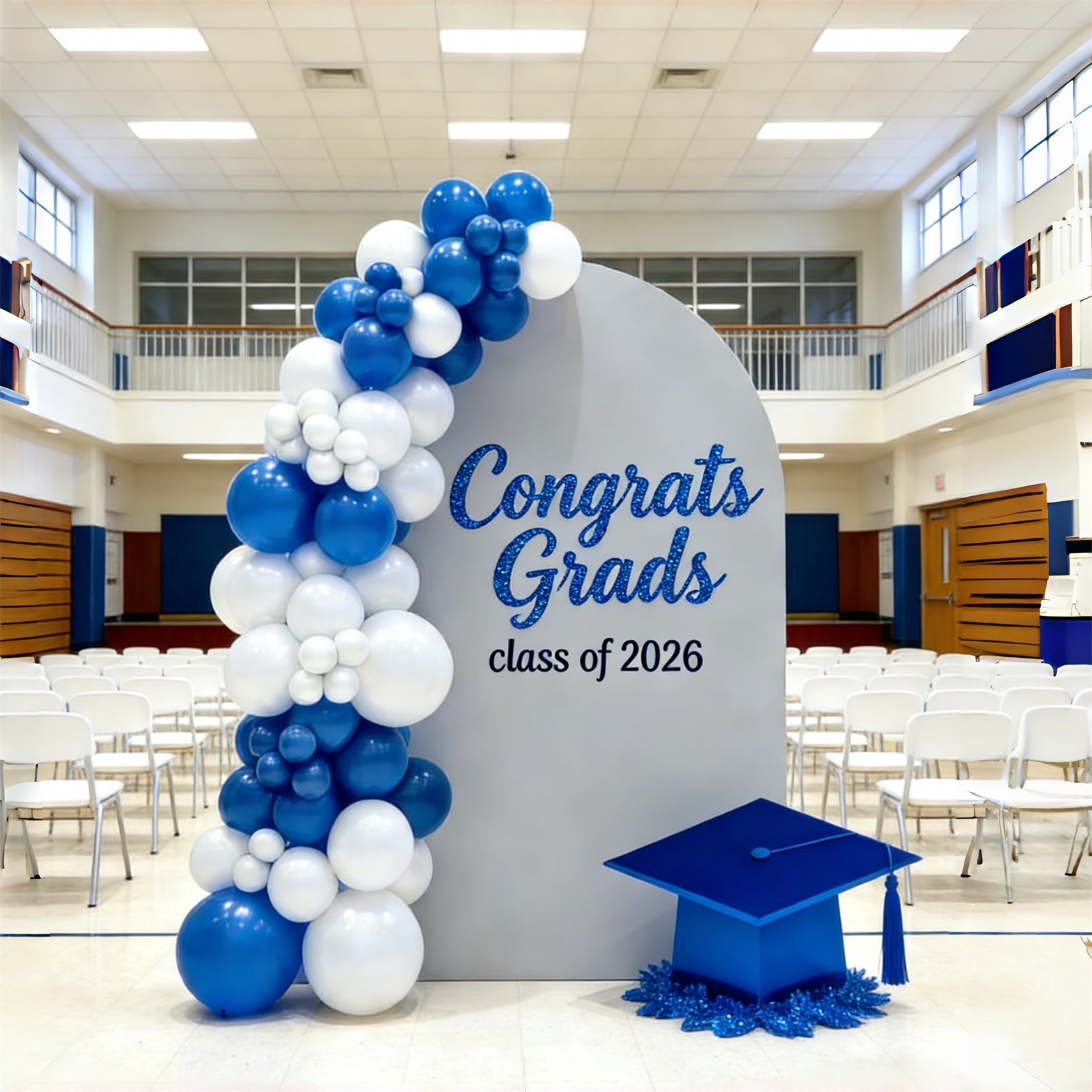 Custom Graduation Background Gray Blue Glitter Script Personalized Graduation Background CSH64-19
