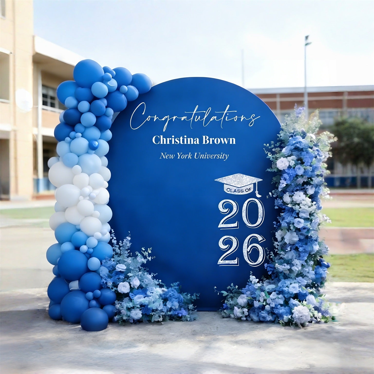 Personalized Graduation Backdrop Navy Blue Silver Sparkle Custom Graduation Backdrop CSH64-2