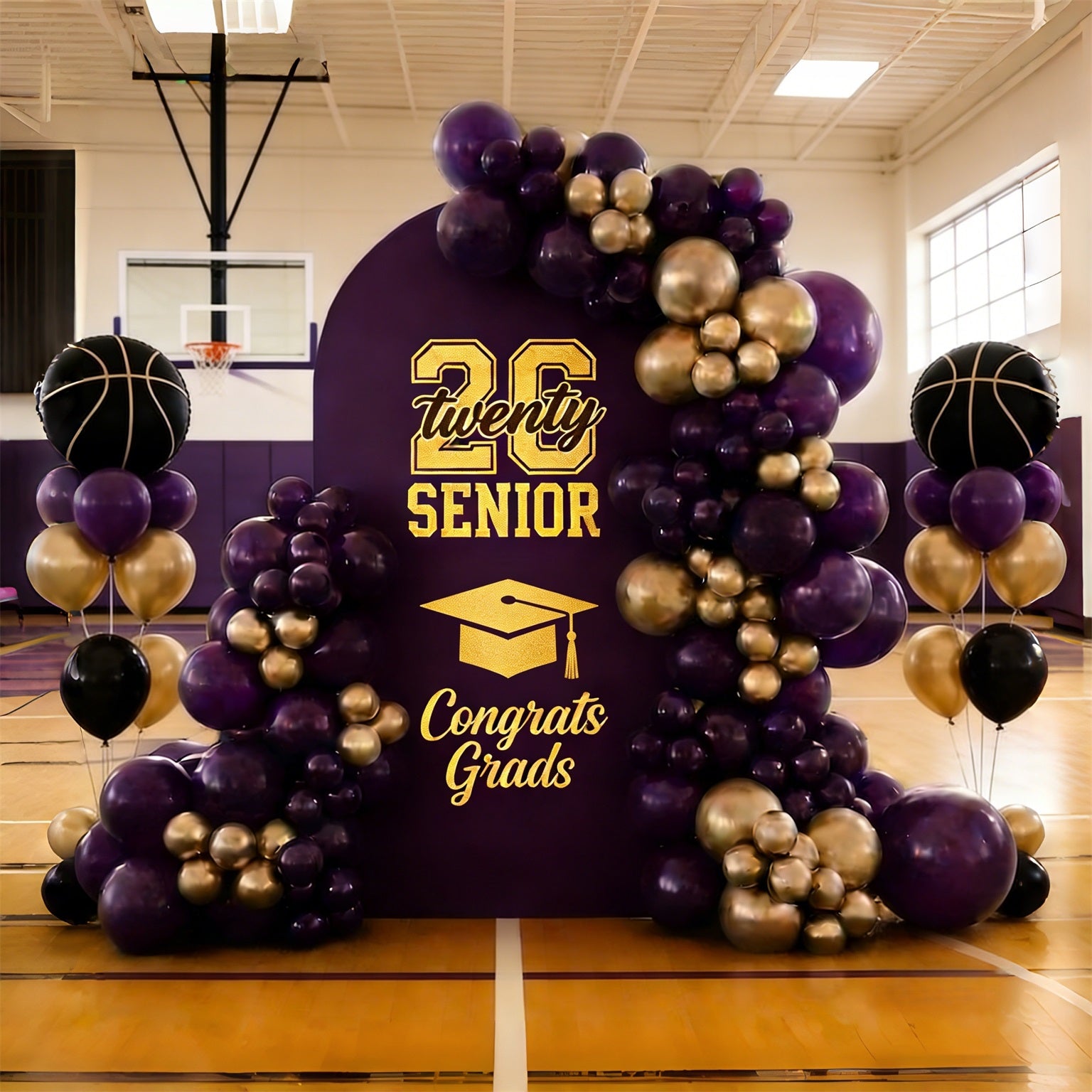 Premium Graduation Backdrop Purple Gold Senior Bold High Quality Graduation Backdrop CSH64-20
