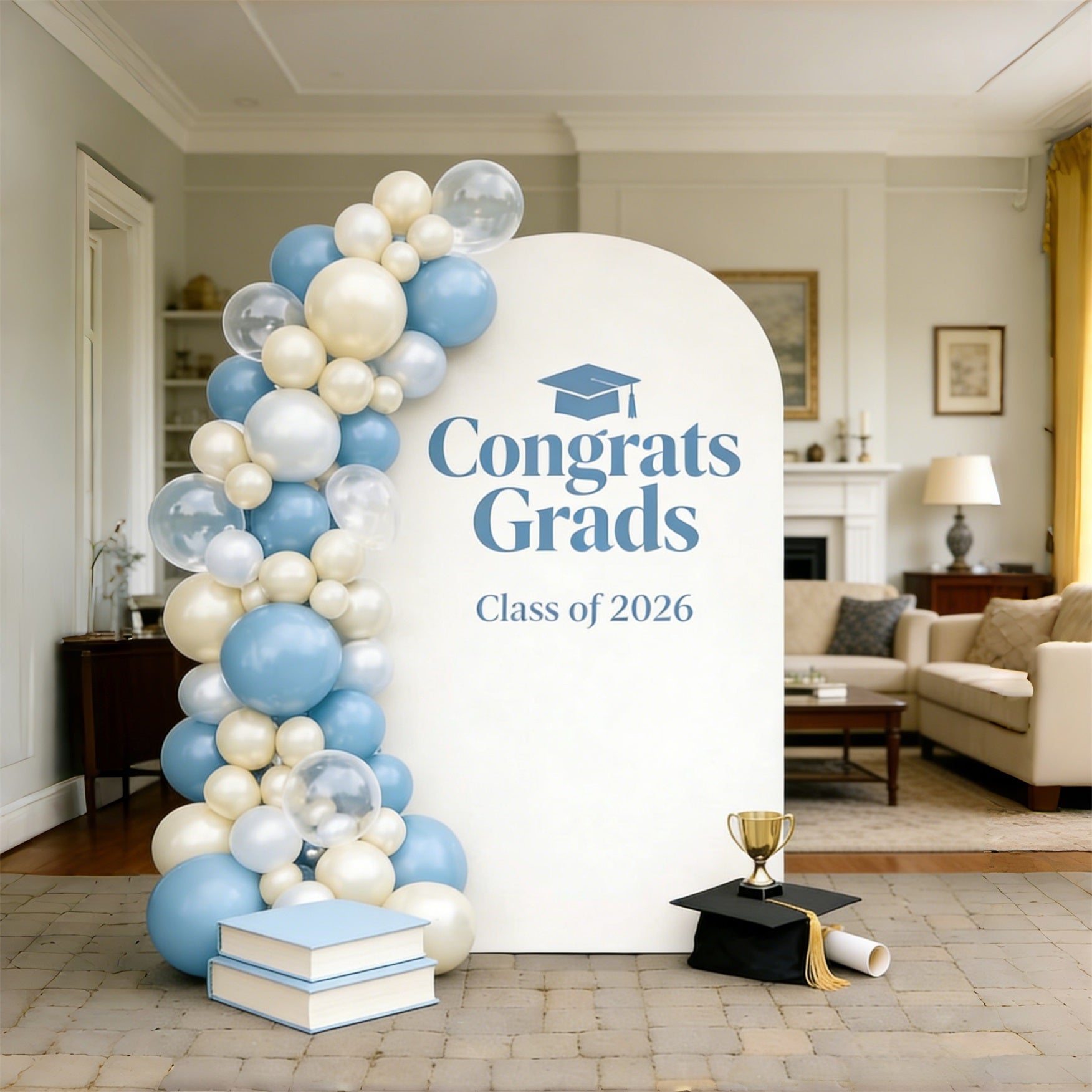Class of 2026 Arch Backdrop White Arch Light Blue Text Personalized Class of 2026 Arch Backdrop CSH64-25