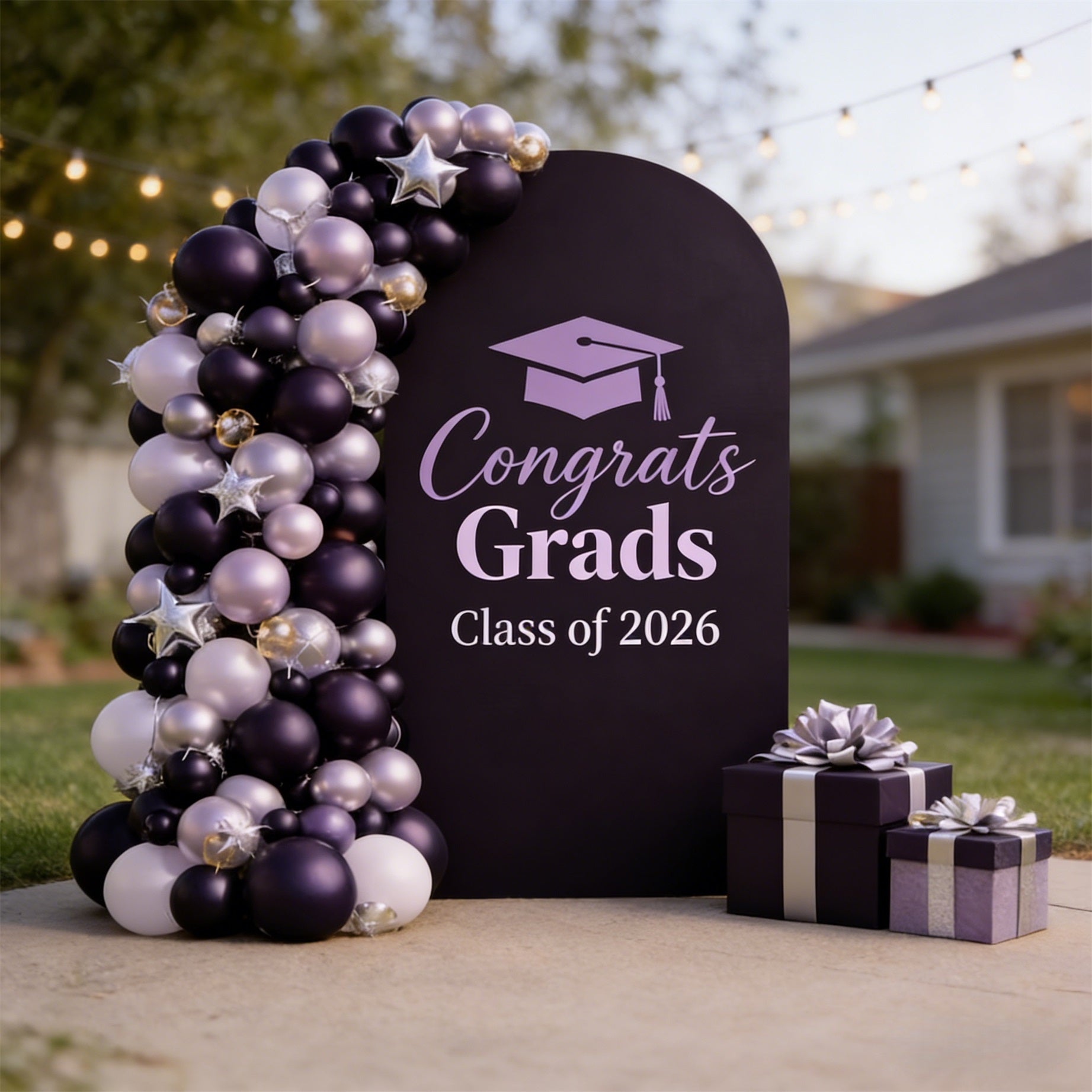 Graduation Arch Backdrop Photo Black Lavender Bold Accents Custom Photo Graduation Arch Backdrop CSH64-27