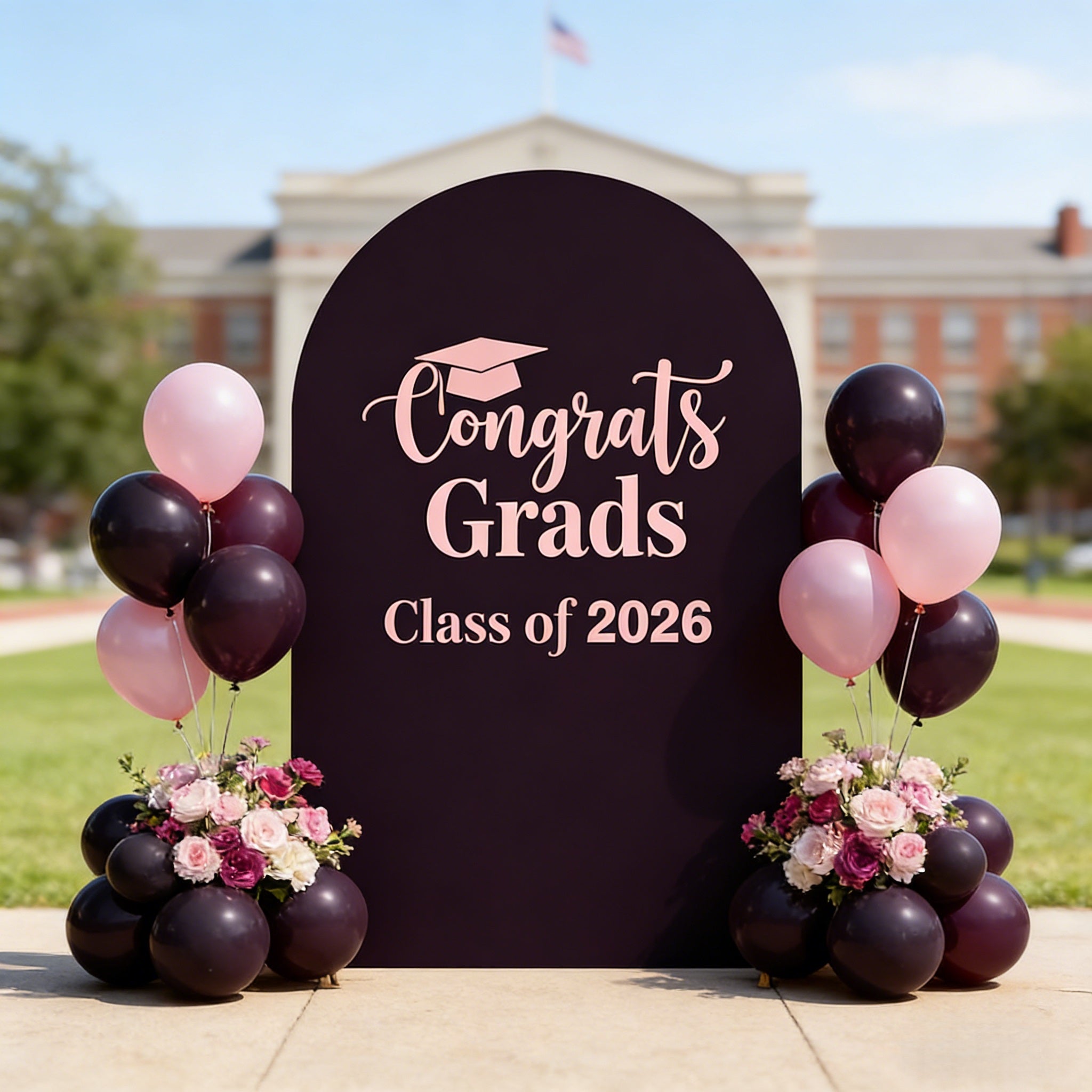 Arch Graduation Photo Booth Backdrop Purple Arch Pink Typography Graduation Arch Photo Backdrop CSH64-28