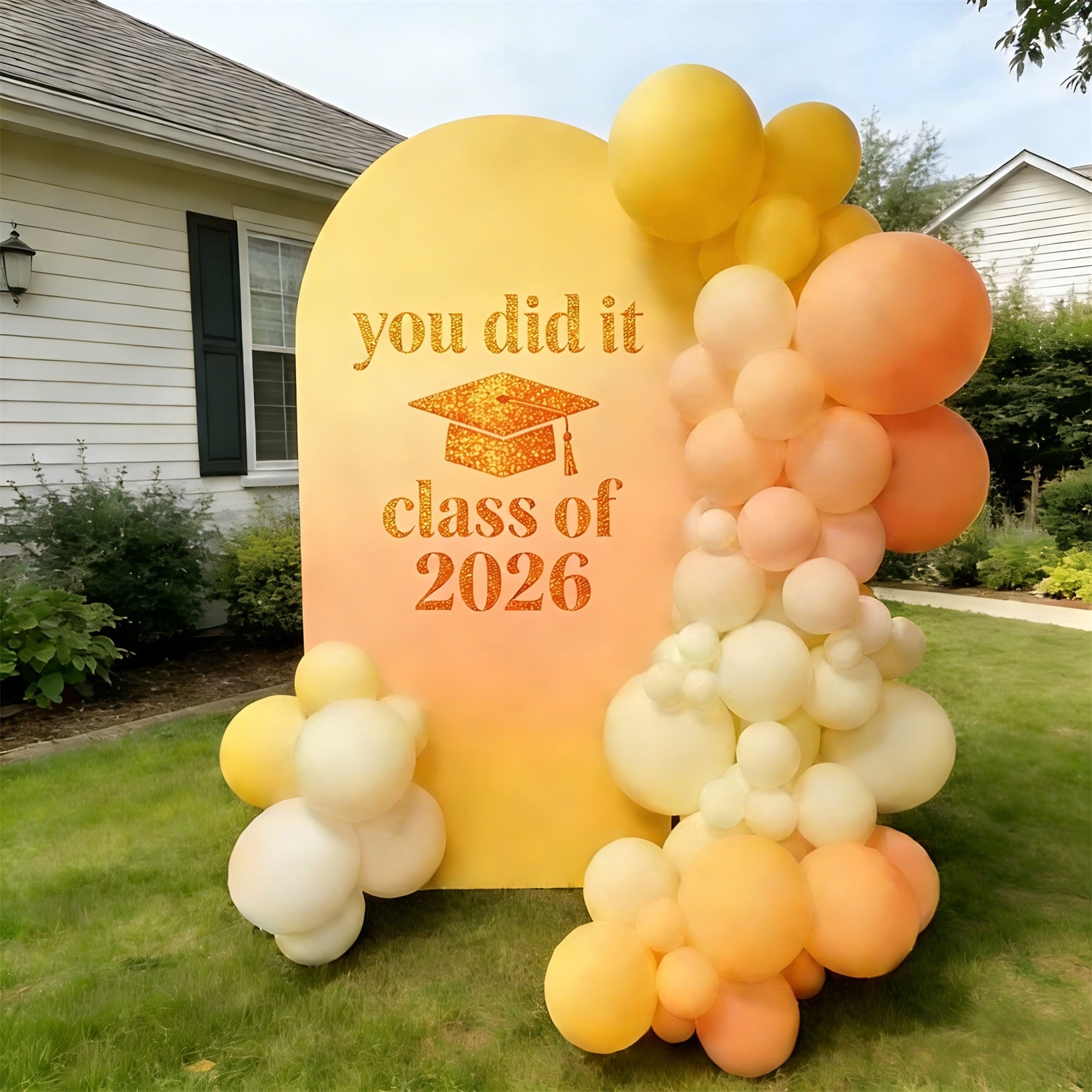 You Did It Graduation Arch Backdrop Yellow Gold Glitter Gradient Congrats Grad Arch Backdrop CSH64-29
