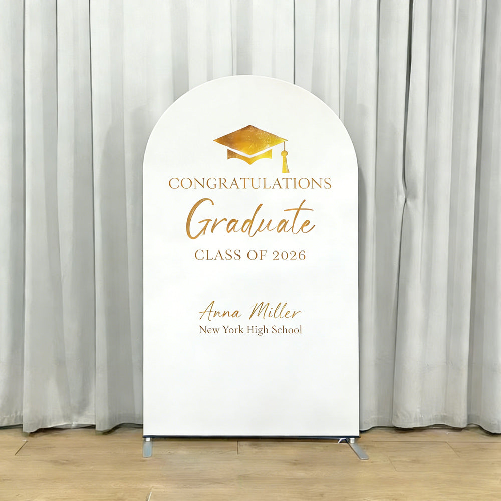 Graduation Backdrop With Name Classic Gold Minimalist Personalized Gra