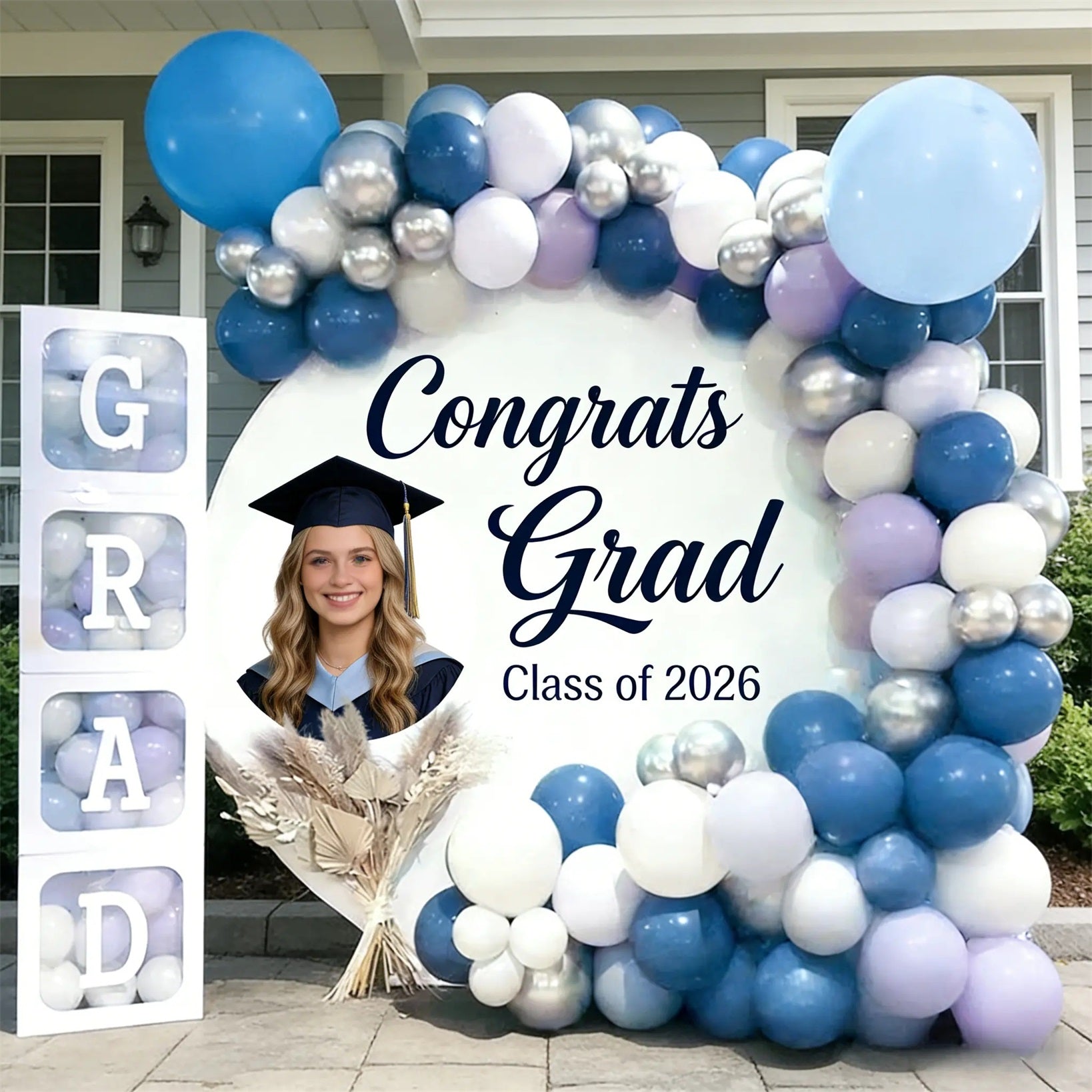 Graduation Backdrop With Picture Congrats Class of 2026 Custom Graduation Backdrop With Photo CSH64-34
