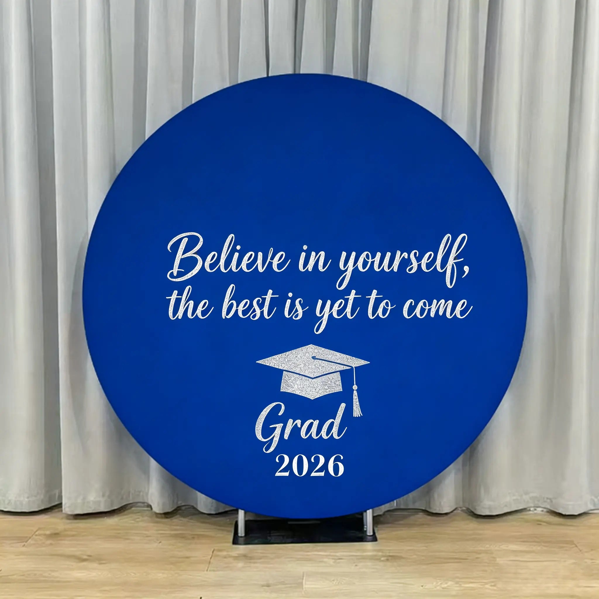 Graduation Photo Booth Backdrop Blue Silver Grad Round Custom Graduation Photo Booth Backdrop CSH64-36
