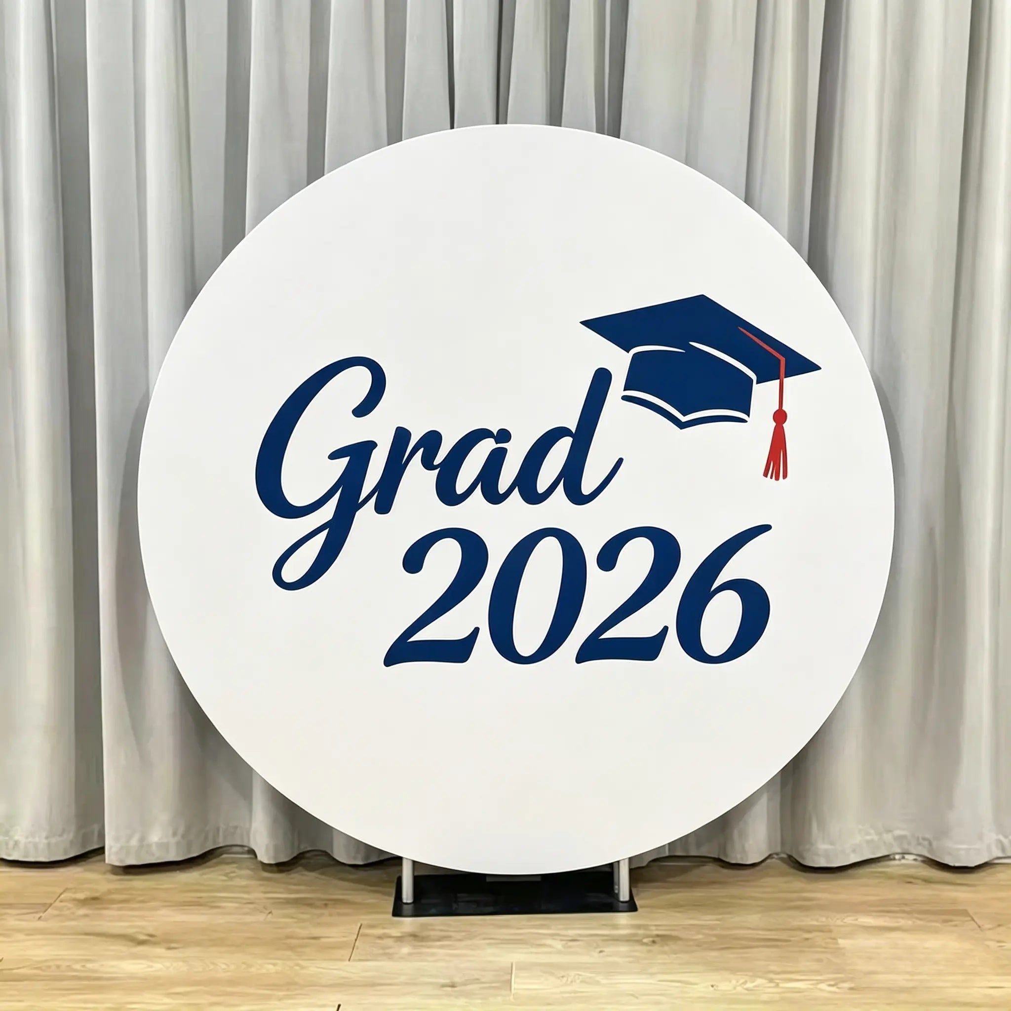 Graduation Backdrop White Navy Red Cap Round Custom Graduation Backdrop CSH64-38