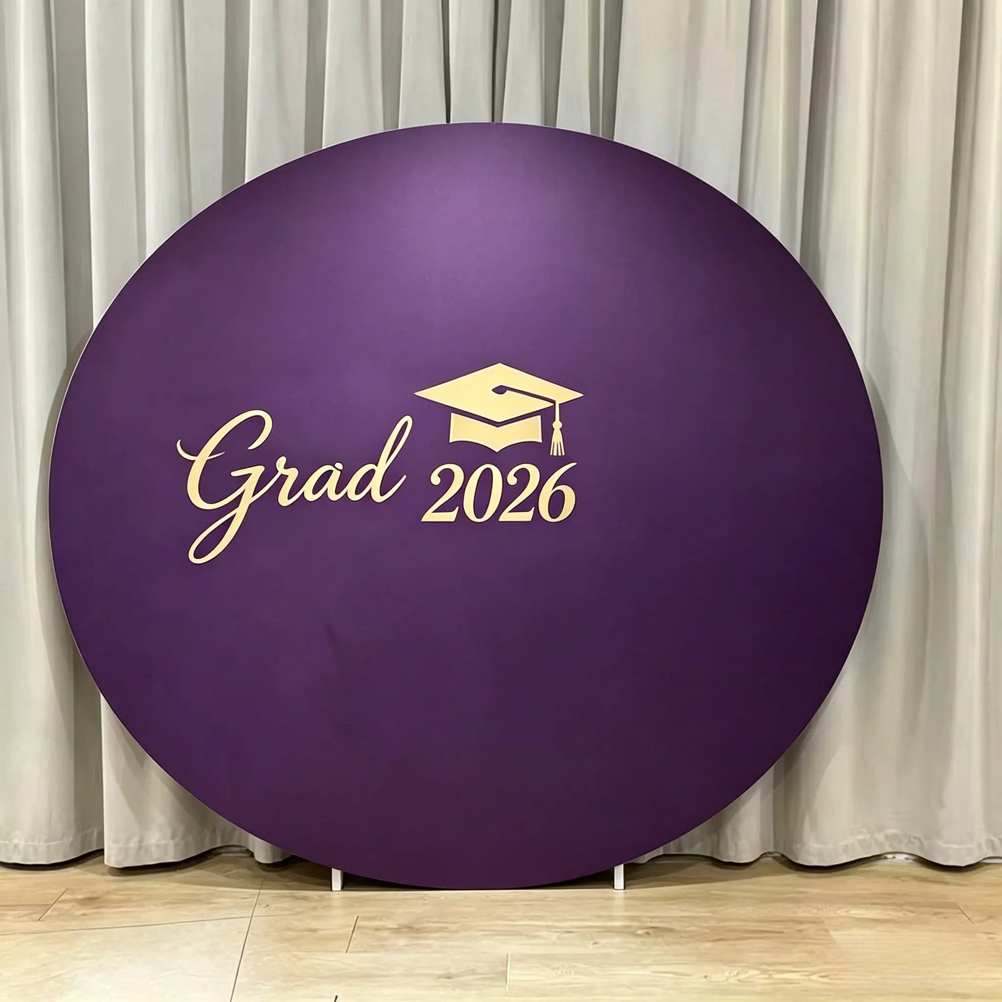 Fabric Graduation Backdrop Purple Gold Elegant Grad Round Premium Fabric Graduation Backdrop CSH64-42