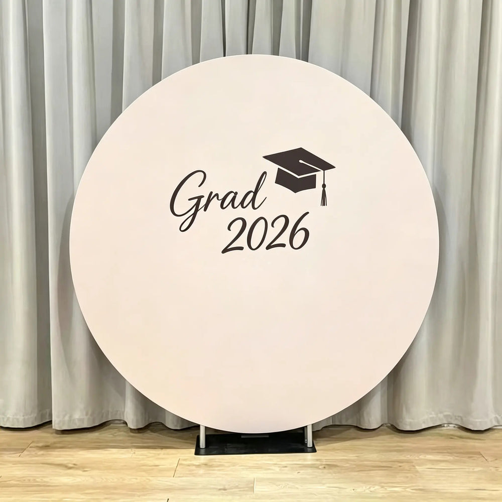 Graduation Backdrop For Photos Blush Pink Black Simple Grad Round Grad