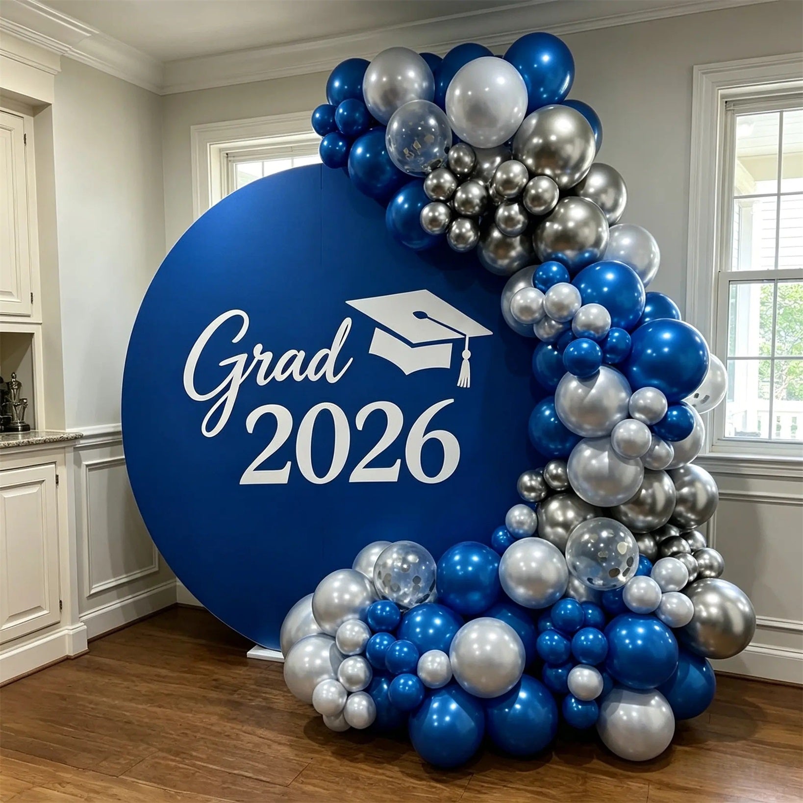 Custom Graduation Background Blue White Large Grad Round Personalized Graduation Background CSH64-49