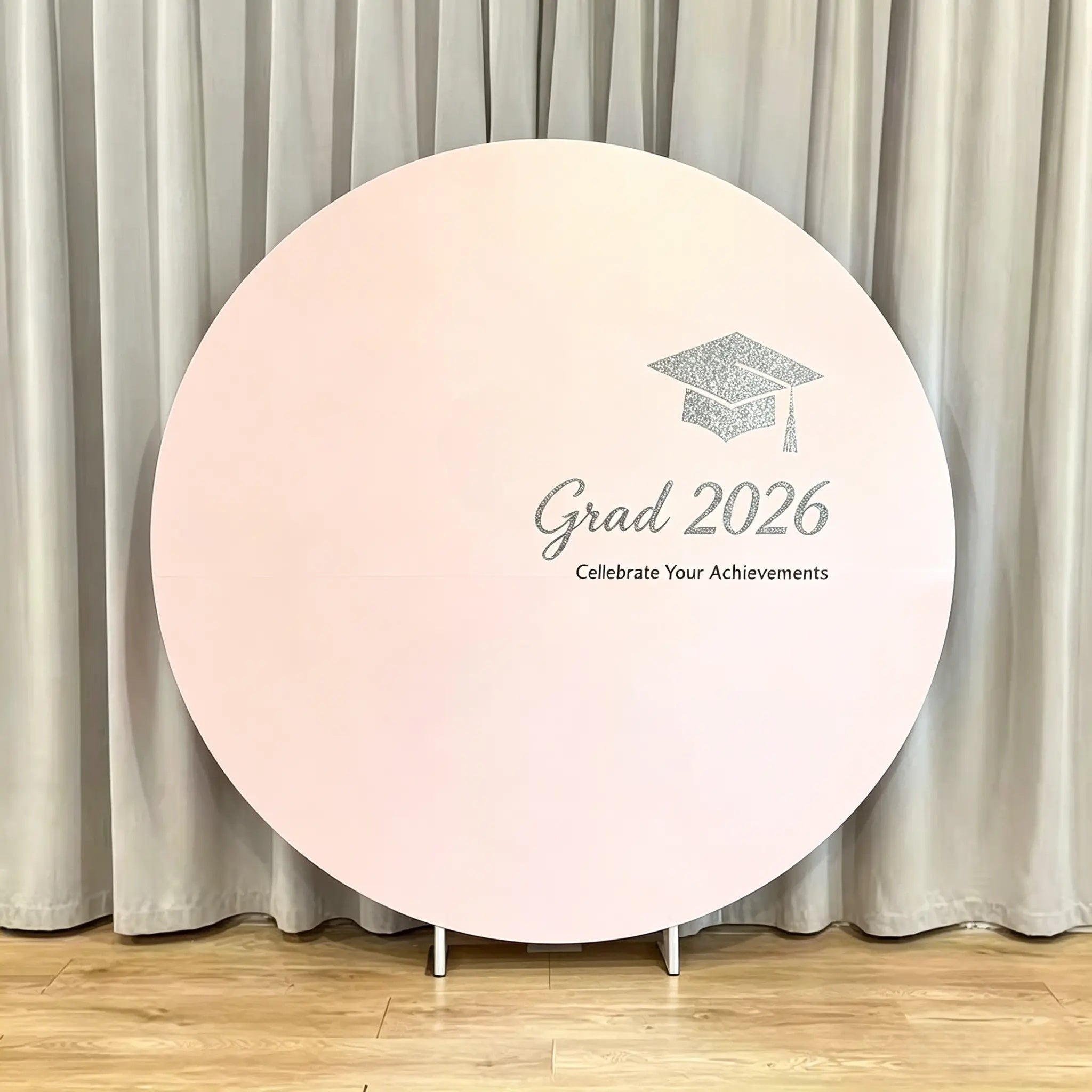 Graduation Round Backdrop Pink Silver Glitter Grad Personalized Graduation Round Backdrop CSH64-51