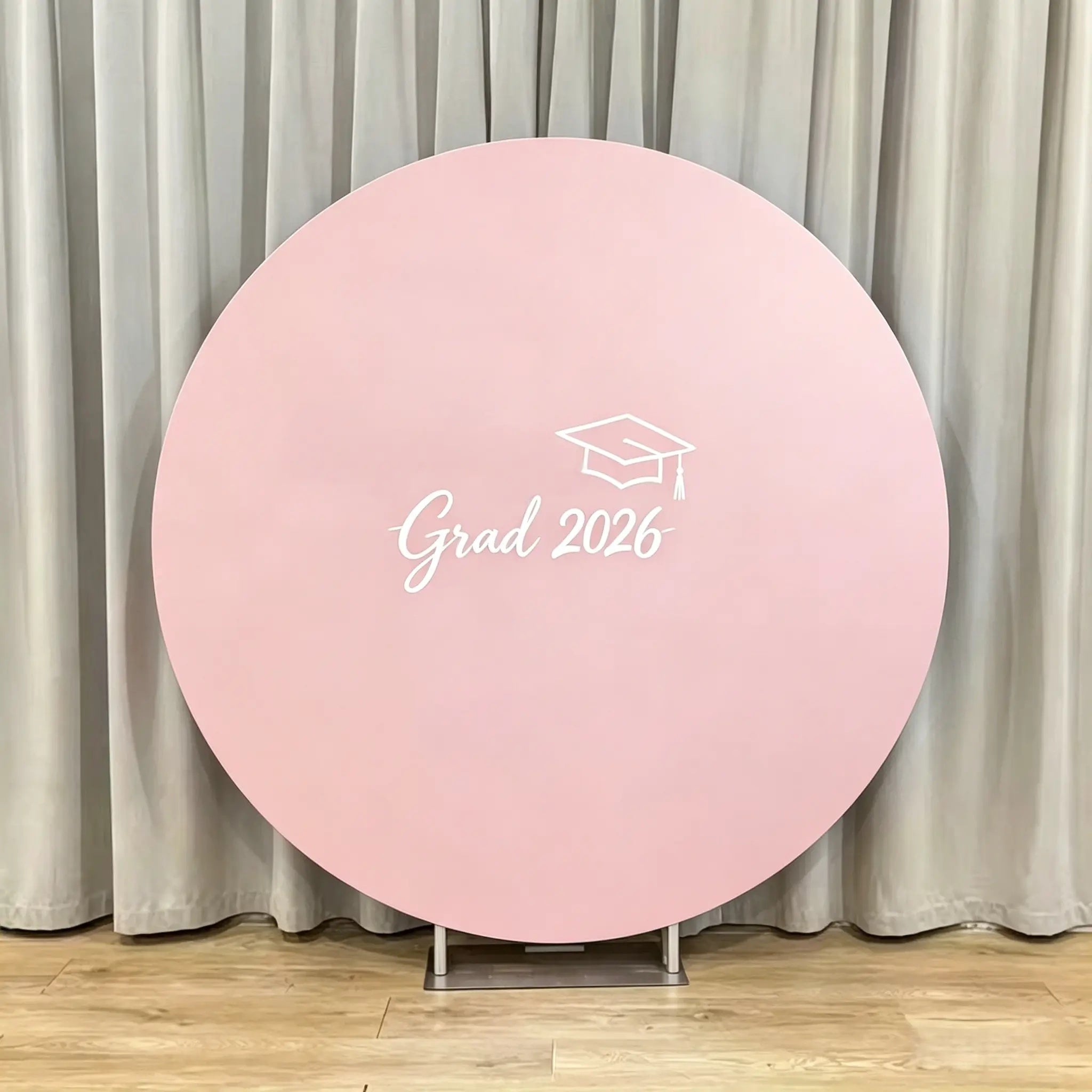 Class of 2026 Round Backdrop Pink White Minimalist Grad Personalized Class of 2026 Round Backdrop CSH64-55