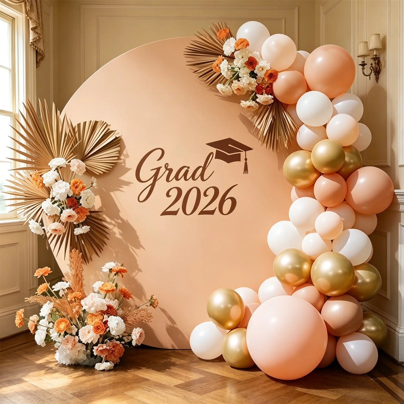 Senior Photo Round Backdrop Peach Brown Classic Grad Graduation Senior Round Backdrop CSH64-58