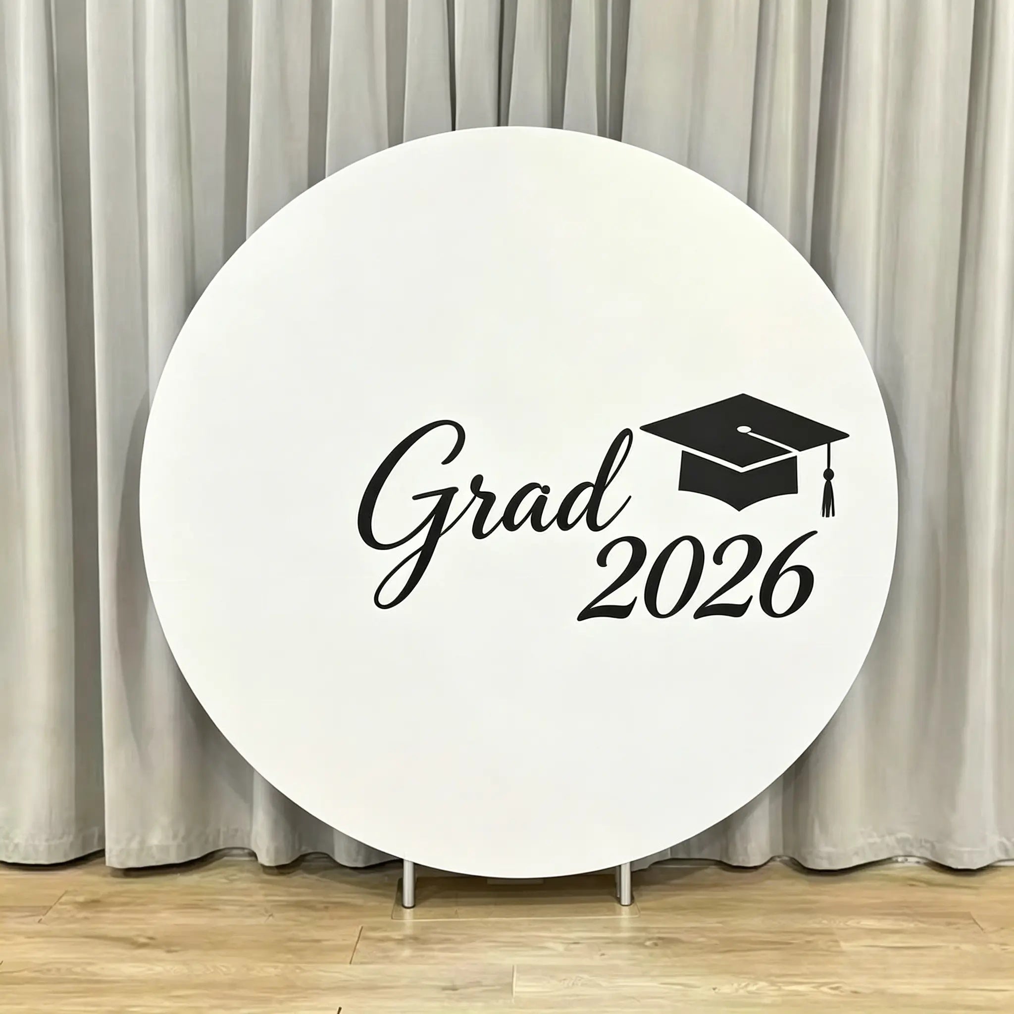 Graduation Round Photo Booth Backdrop White Black Simple Grad Round Graduation Photo Backdrop CSH64-59