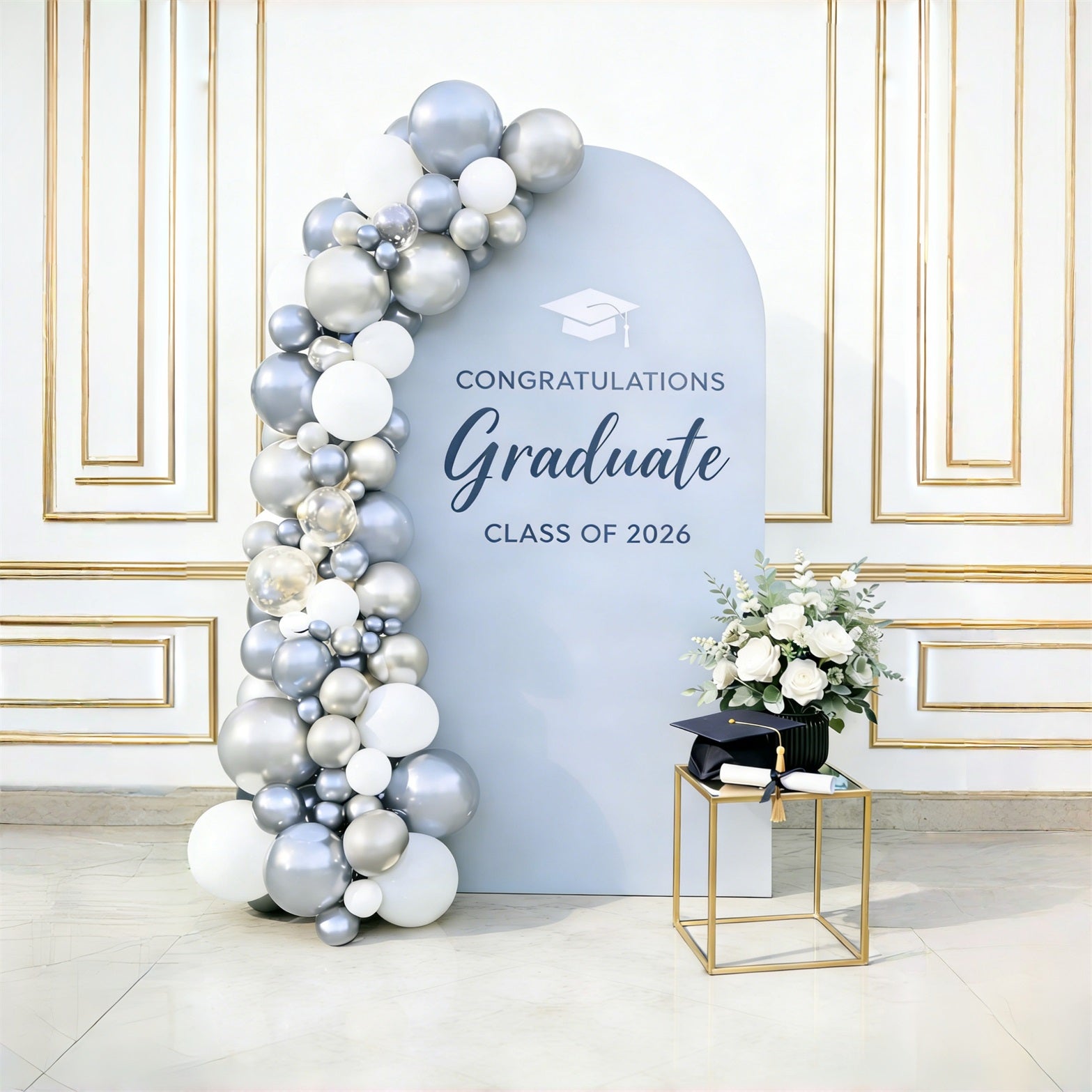 Graduation Backdrop Light Blue Elegant Typography Custom Graduation Backdrop CSH64-8