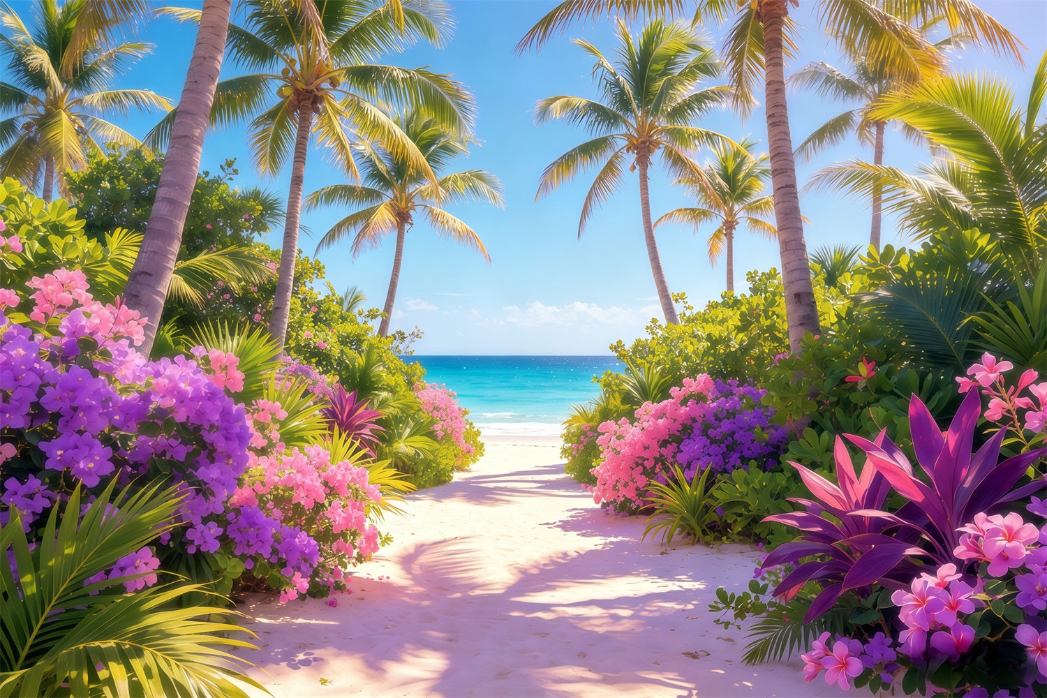 Beach Backdrop Tropical Blossom Palm Sea Path Summer Backdrop CSH64-88