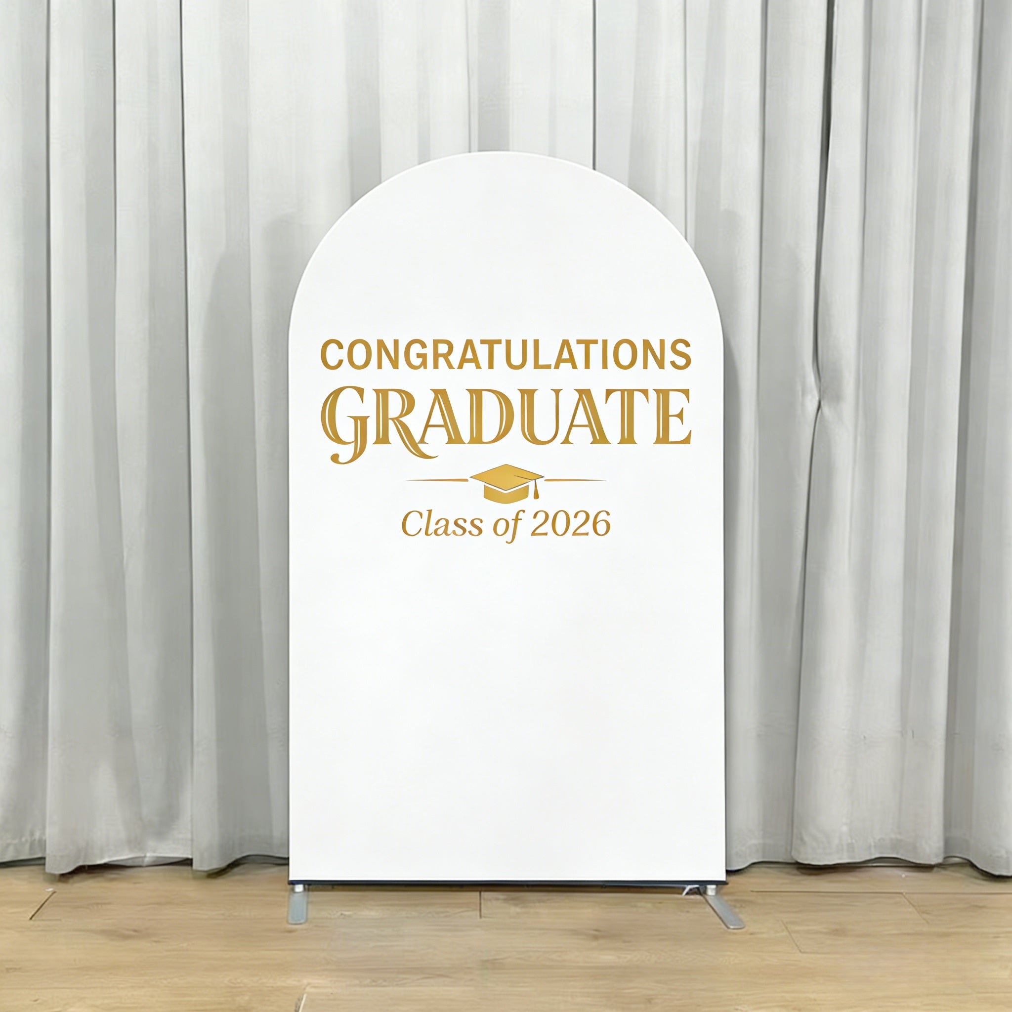 Class of 2026 Graduation Backdrop White Gold Classic Personalized Class of 2026 Backdrop CSH64-9