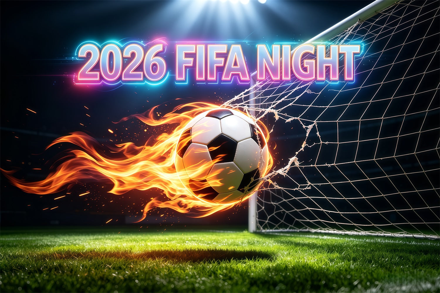 Backyard Soccer Party Backdrop Neon Flaming FIFA Night Goal Soccer Backdrop CSH64-94