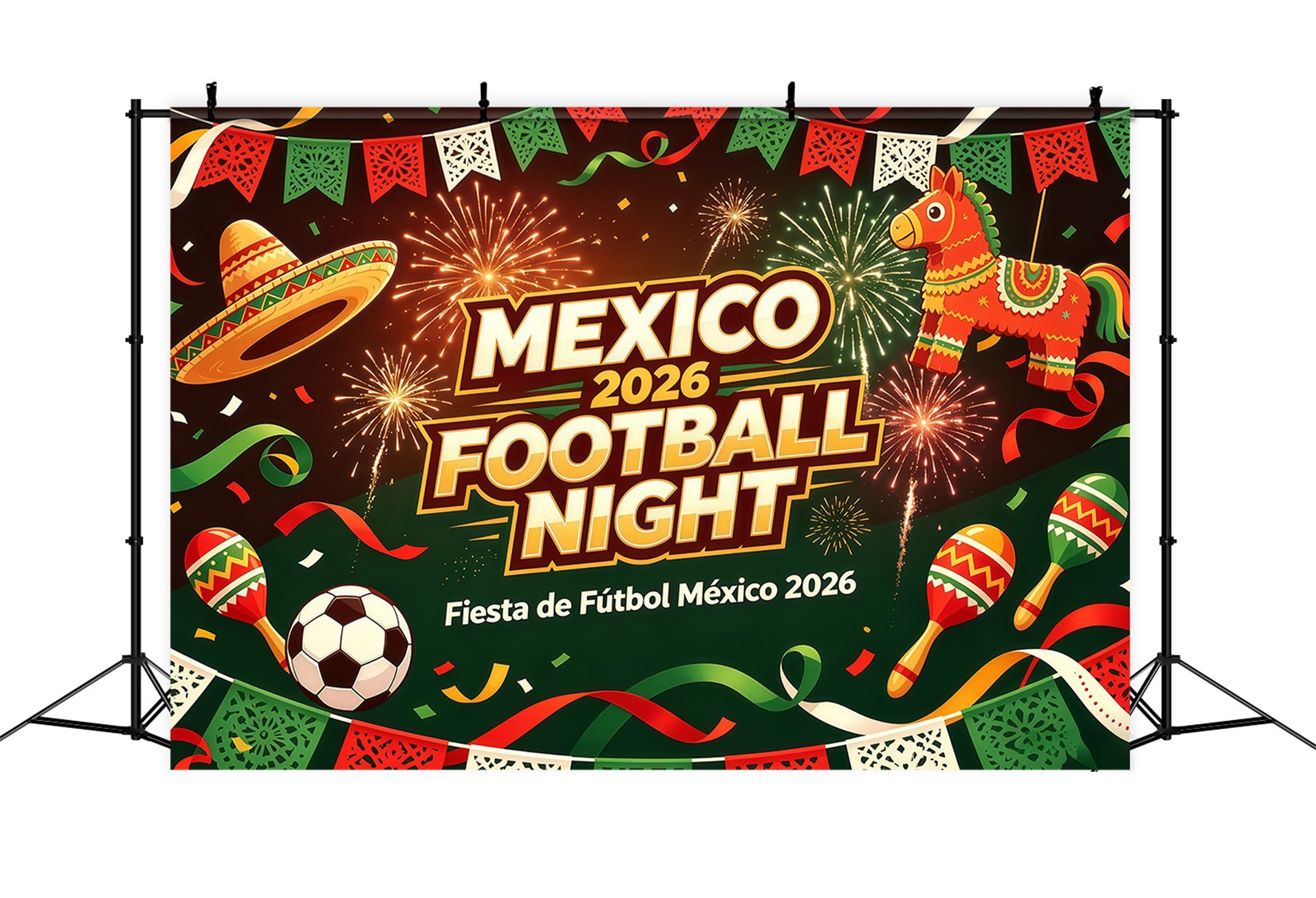 2026 Soccer Party Photo Booth Backdrop Mexican Fiesta Fireworks Celebration North America Soccer Fan Backdrop CSH64-98