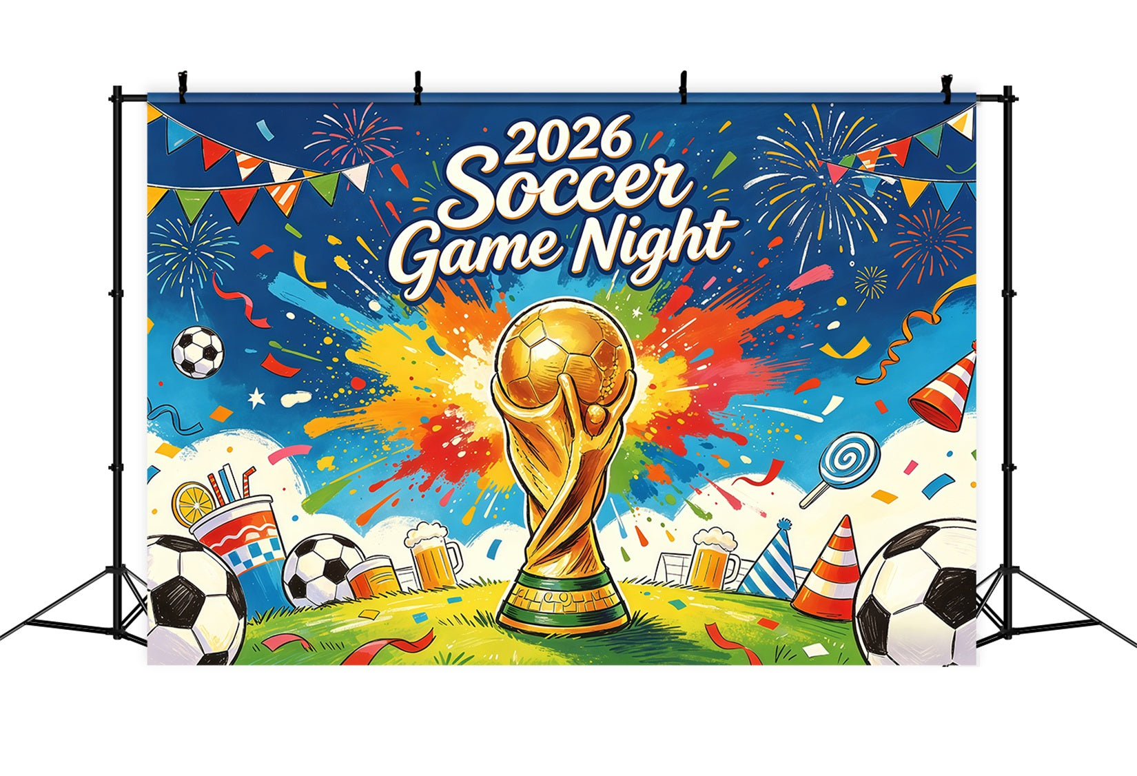 2026 Soccer Game Night Backdrop Color Splash Trophy Party Blast Soccer Night Photo Booth Backdrop CSH64-99