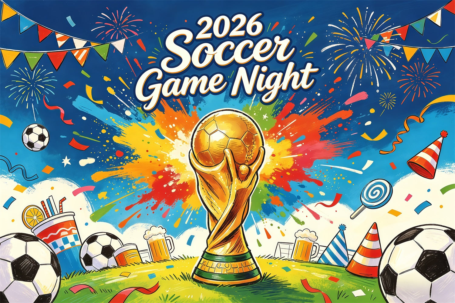 2026 Soccer Game Night Backdrop Color Splash Trophy Party Blast Soccer Night Photo Booth Backdrop CSH64-99