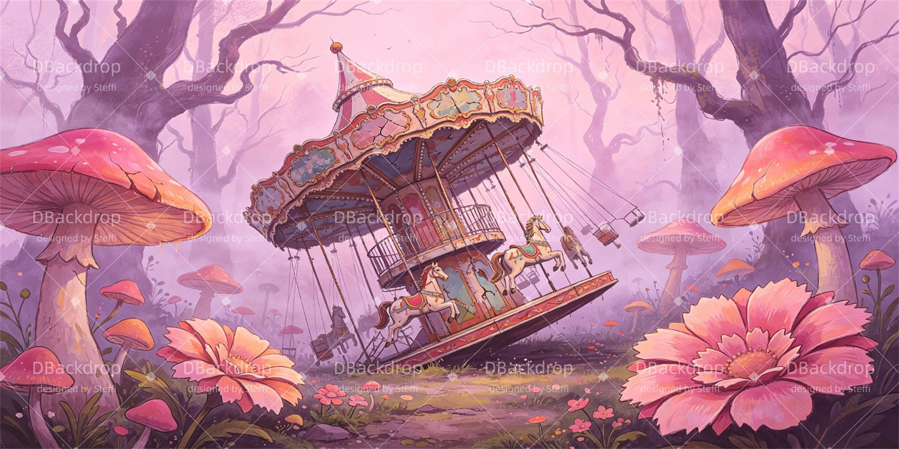 Trilogy Tour Backdrops Pink Mushroom Carousel Forest Scuba VBS Backdrop CSH64-T1
