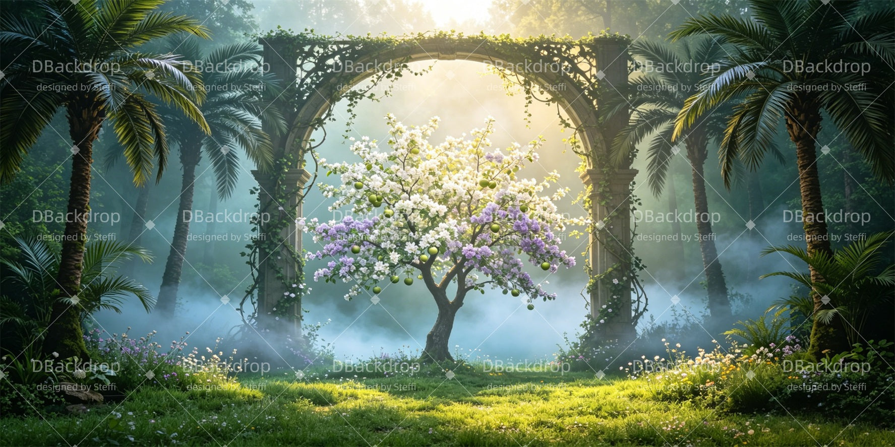 Garden of Eden Backdrop Tropical Garden Arch Blossom Tree VBS Backdrop CSH64-T10