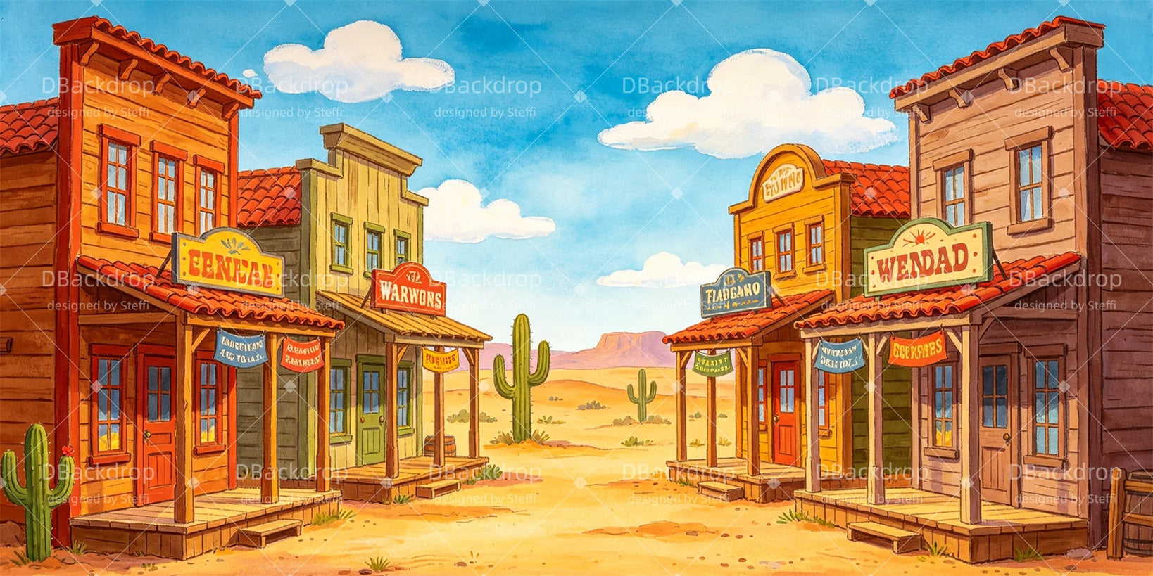Wonder Junction Backdrop Sunny Western Desert Town VBS Backdrops CSH64-T2