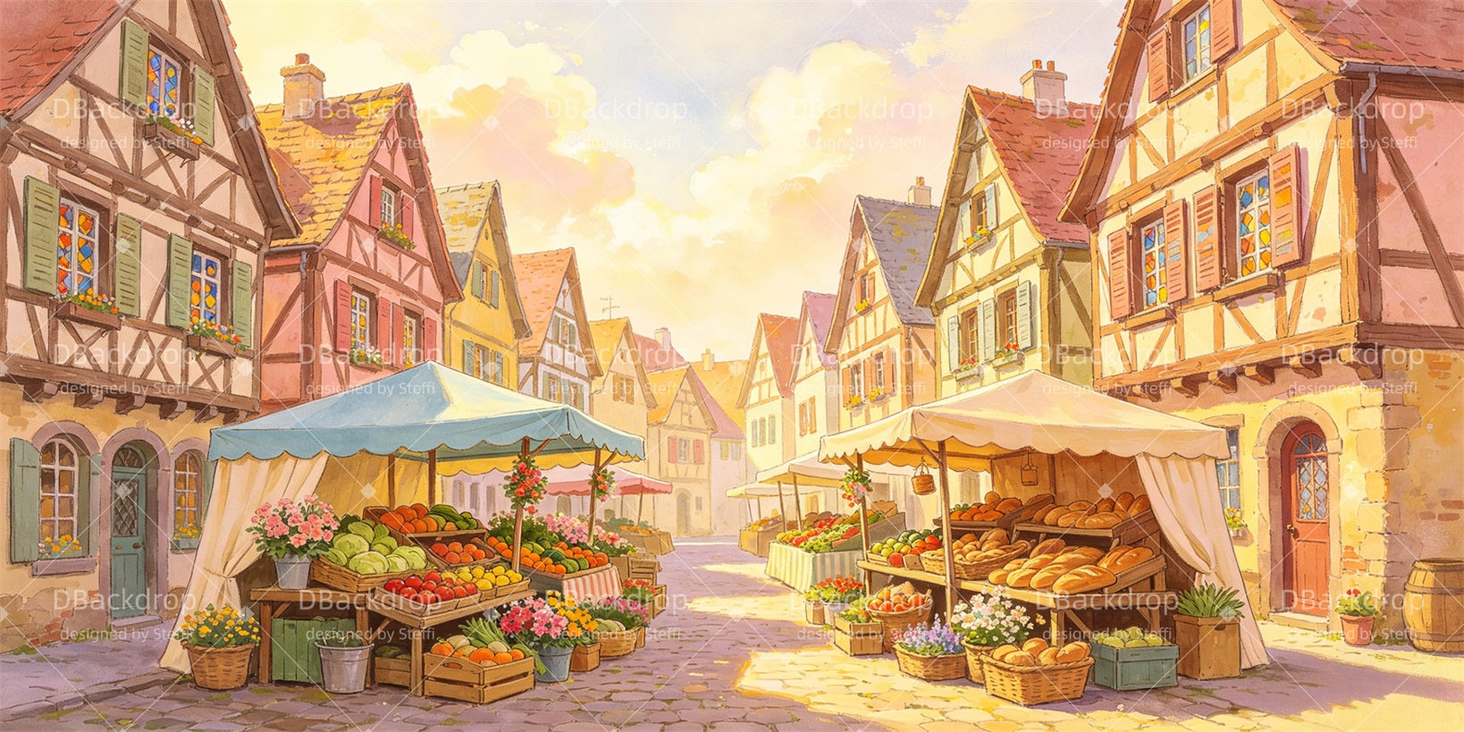 Farmers Market Backdrop Pastel Town Bakery Street VBS Backdrops CSH64-T6