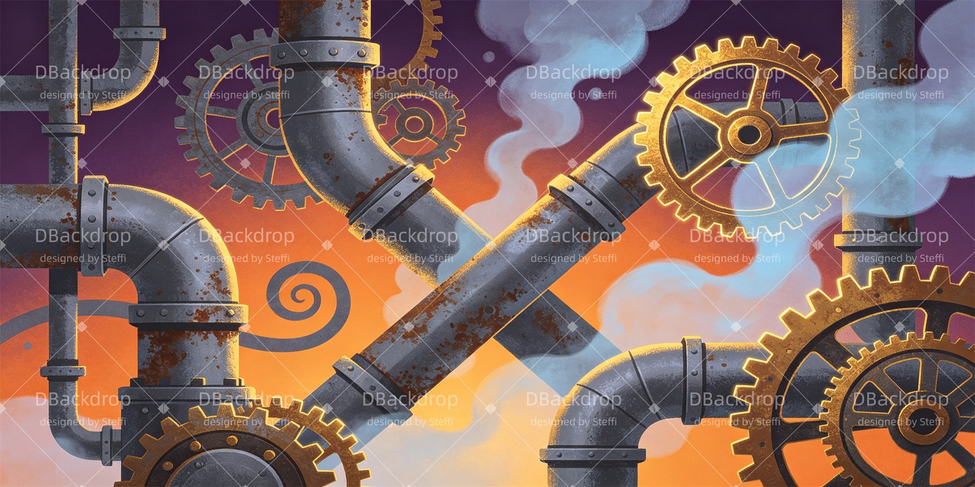 Steampunk Backdrop Rusty Steam Gear Pipeworks VBS Backdrops CSH64-T7