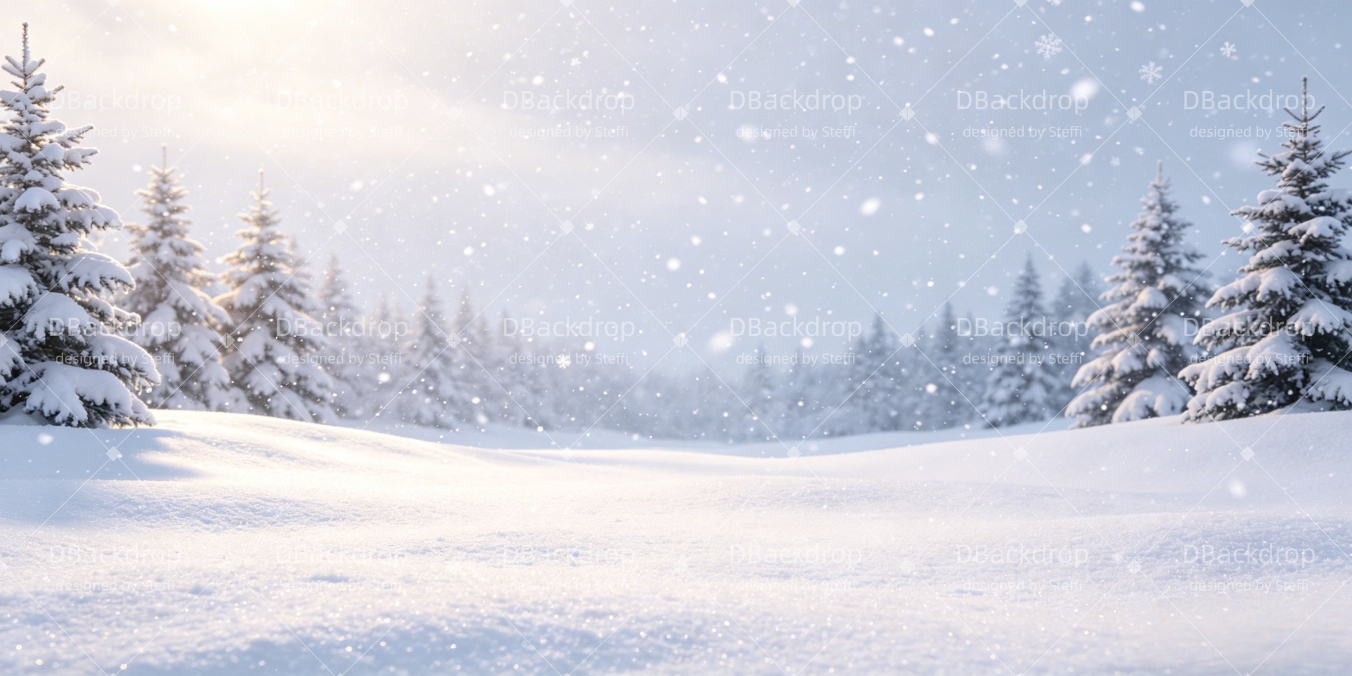 Snowscape Backdrop Snowy Pine Meadow Morning Glow Scuba VBS Backdrop CSH64-T9