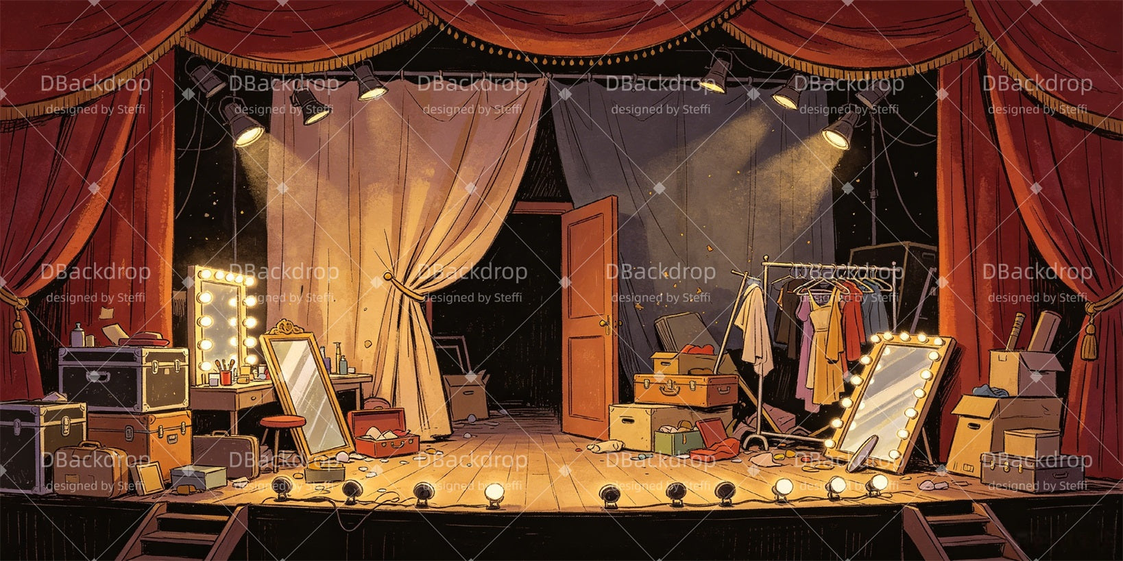 Performance Backdrops Cluttered Dressing Room Theater Stage Backdrop CSH66-T10