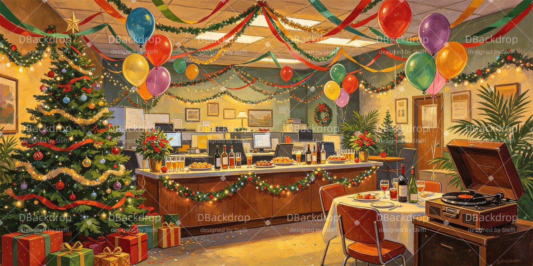 Christmas Stage Backdrops Office Christmas Party Theater Backdrop CSH66-T16