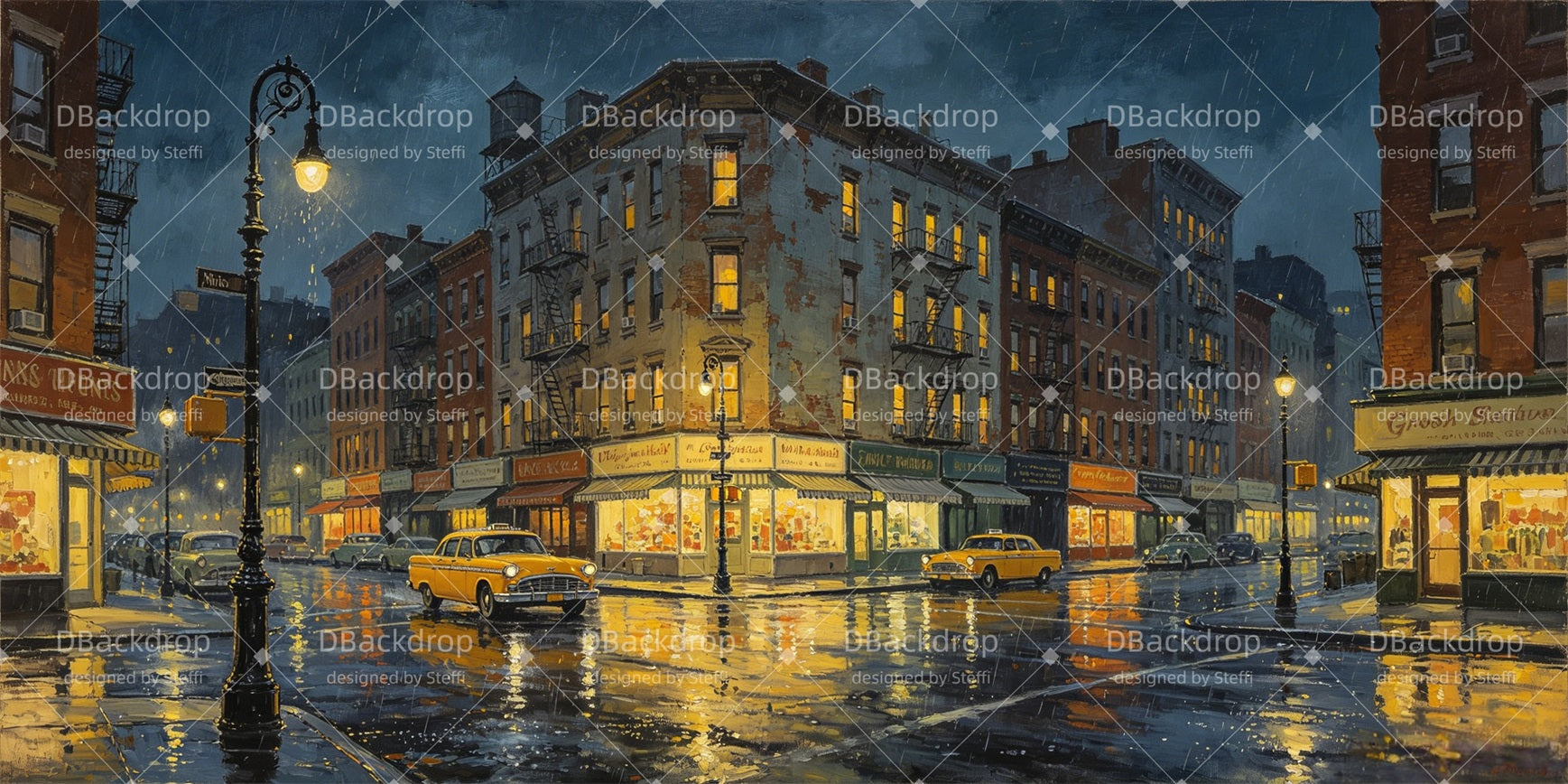 Backdrops Theater Rainy City Street Stage Backdrop Ideas CSH66-T17