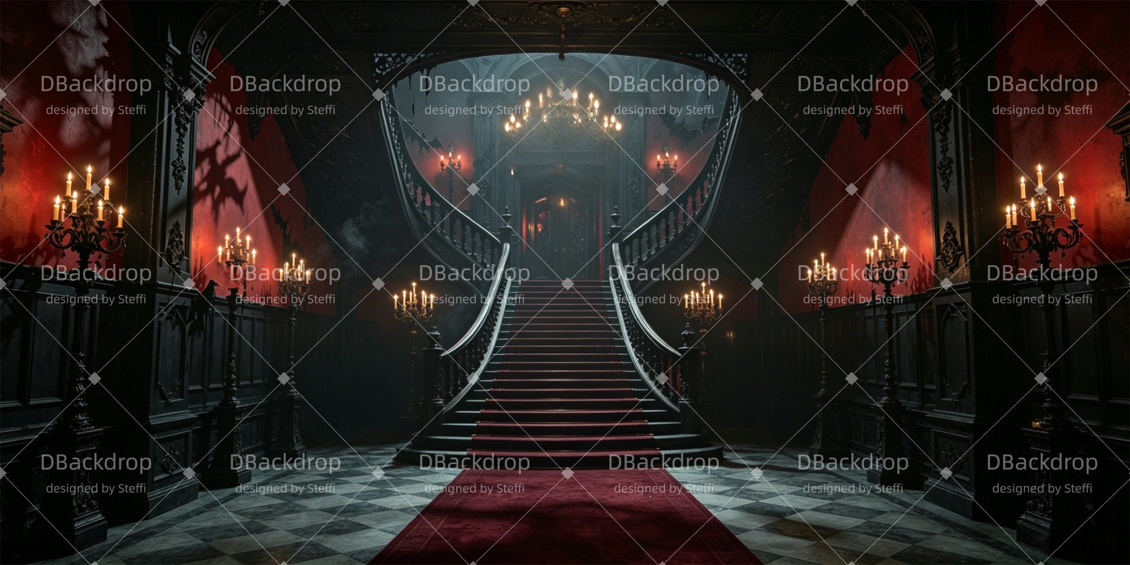 Backdrop For Theater Gothic Mansion Staircase Stage Backdrop CSH66-T33