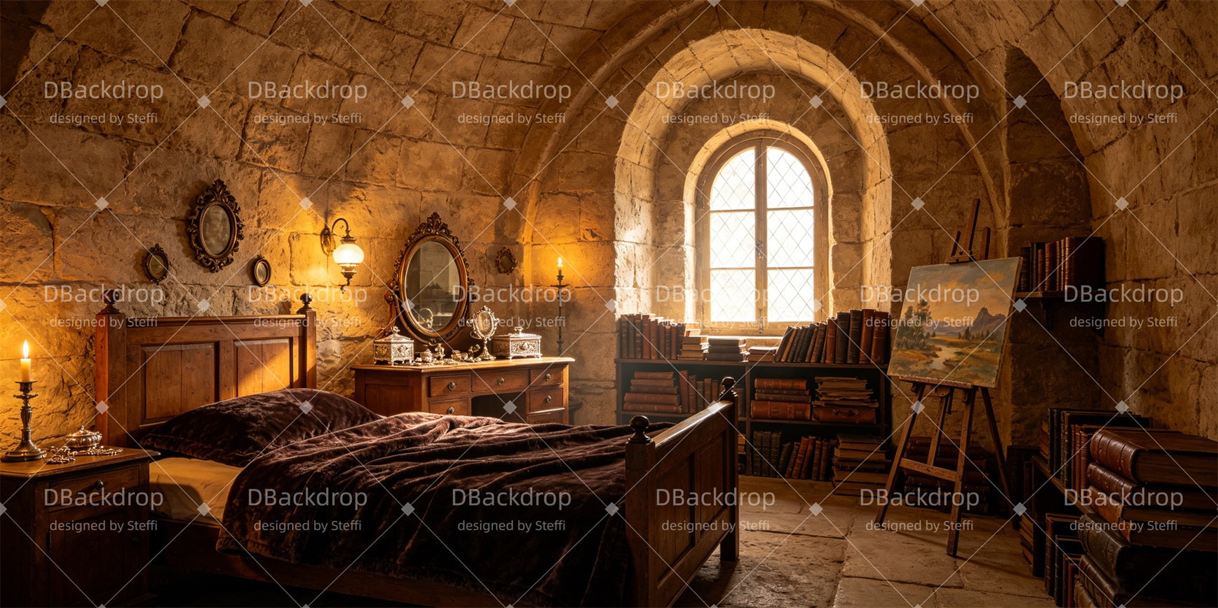 Theater Stage Backdrops Medieval Stone Bedroom Performance Backdrop CSH66-T43