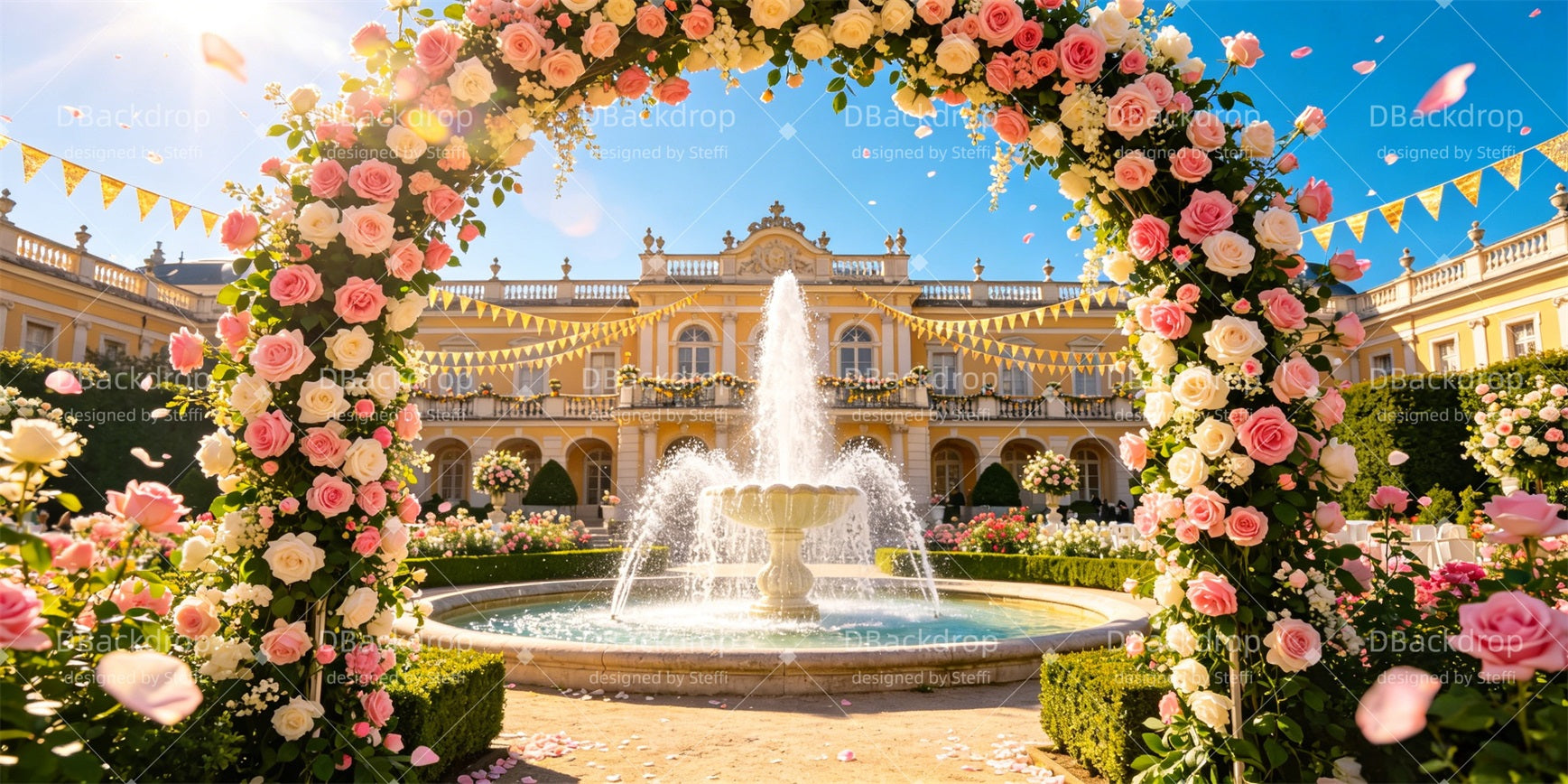 Professional Stage Backdrops Rose Garden Fountain Dance Backdrops CSH66-T50