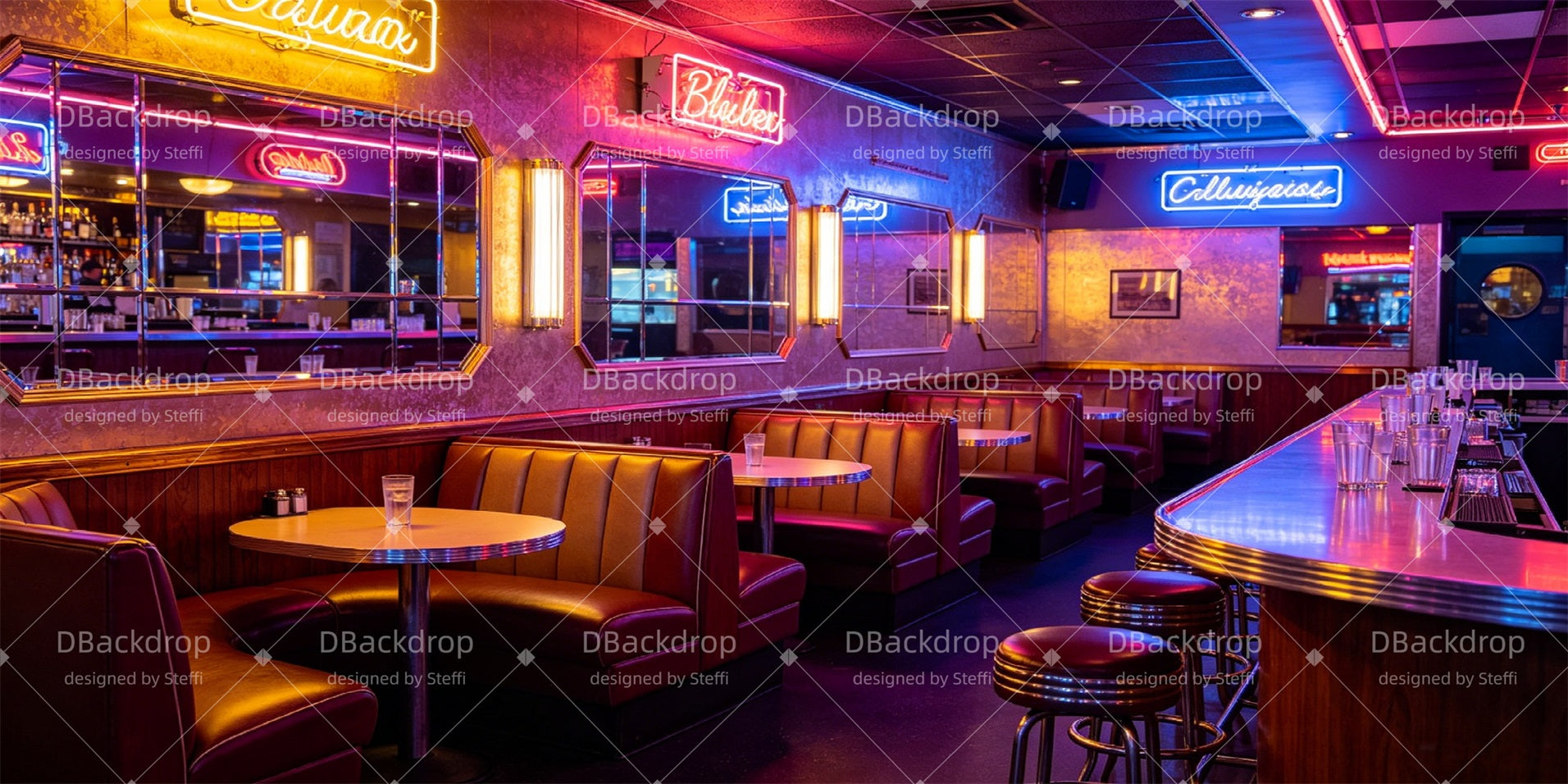 Stage Backdrop Neon Diner Interior Theater Backdrops For Sale CSH66-T56