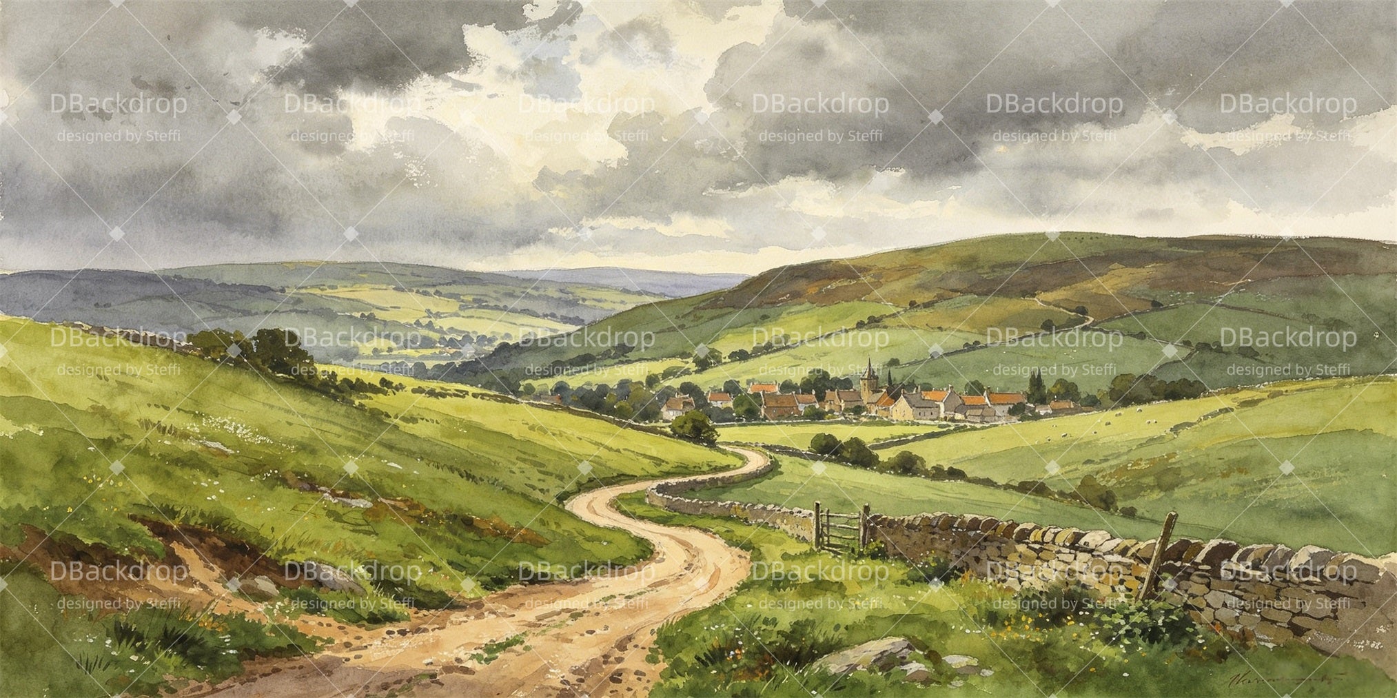 Scenic Backdrops Rolling Countryside Village Stage Scenery Backdrops CSH66-T71
