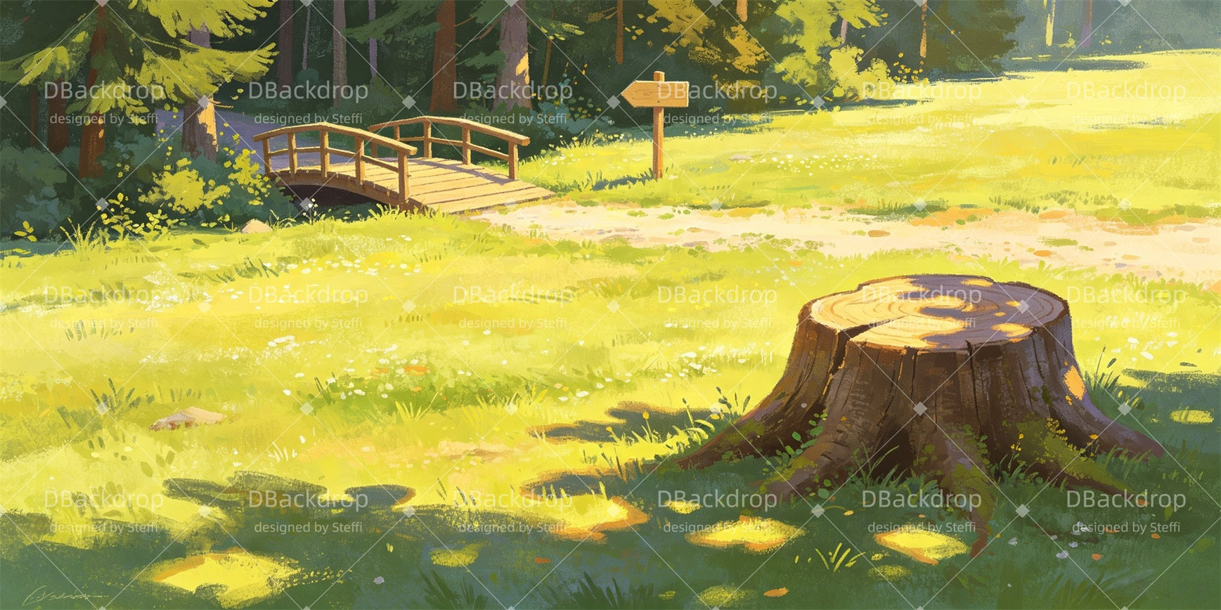 Scenery Backdrops For Theater Sunlit Forest Clearing Stage Backdrop CSH66-T75