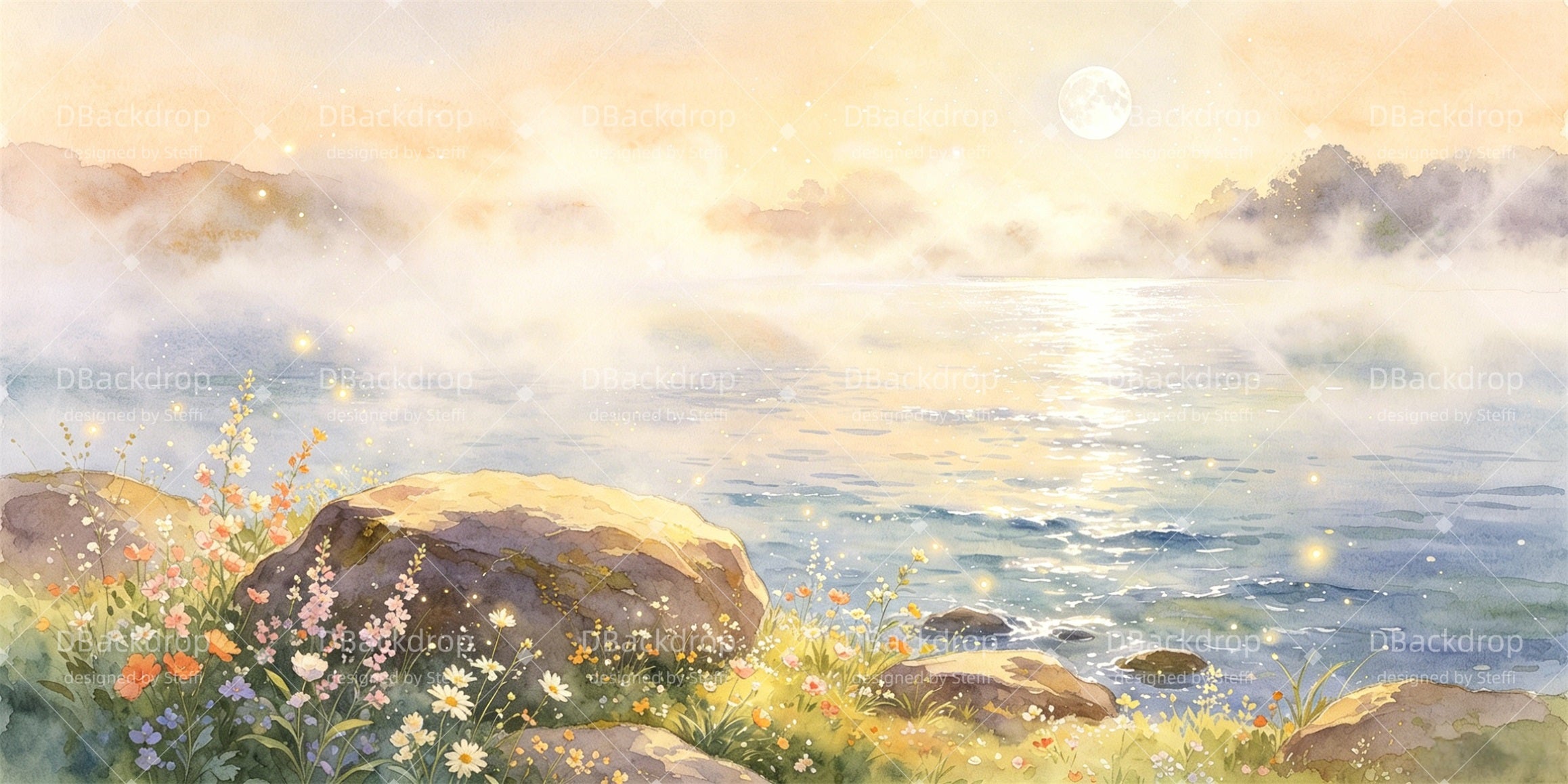 Stage Scenery Backdrops Moonlit Lakeside Meadow Theater Backdrop CSH66-T77