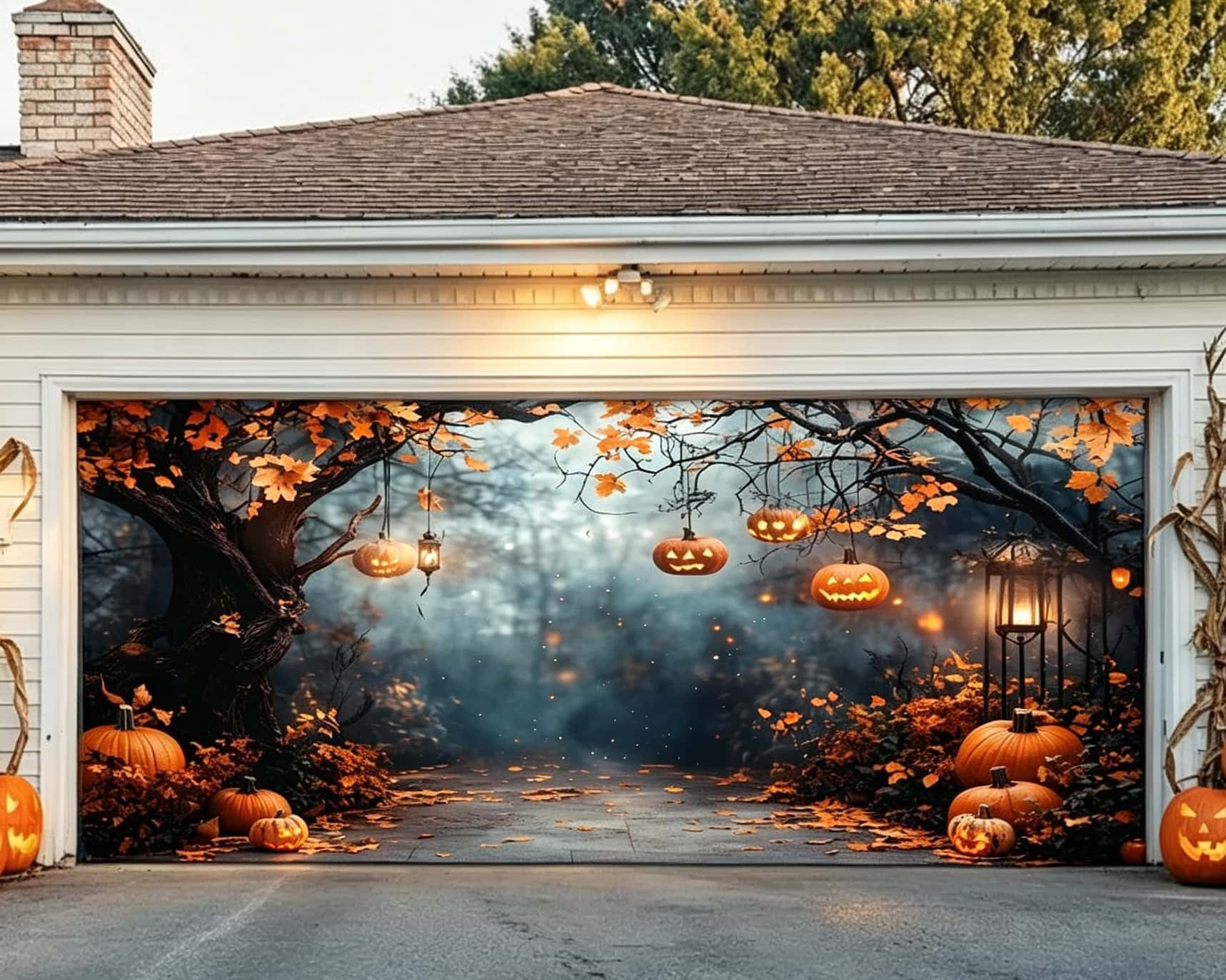 Halloween Backdrop Autumn Pumpkin Forest Path Halloween Garage Door Cover CSH67-1-2 car