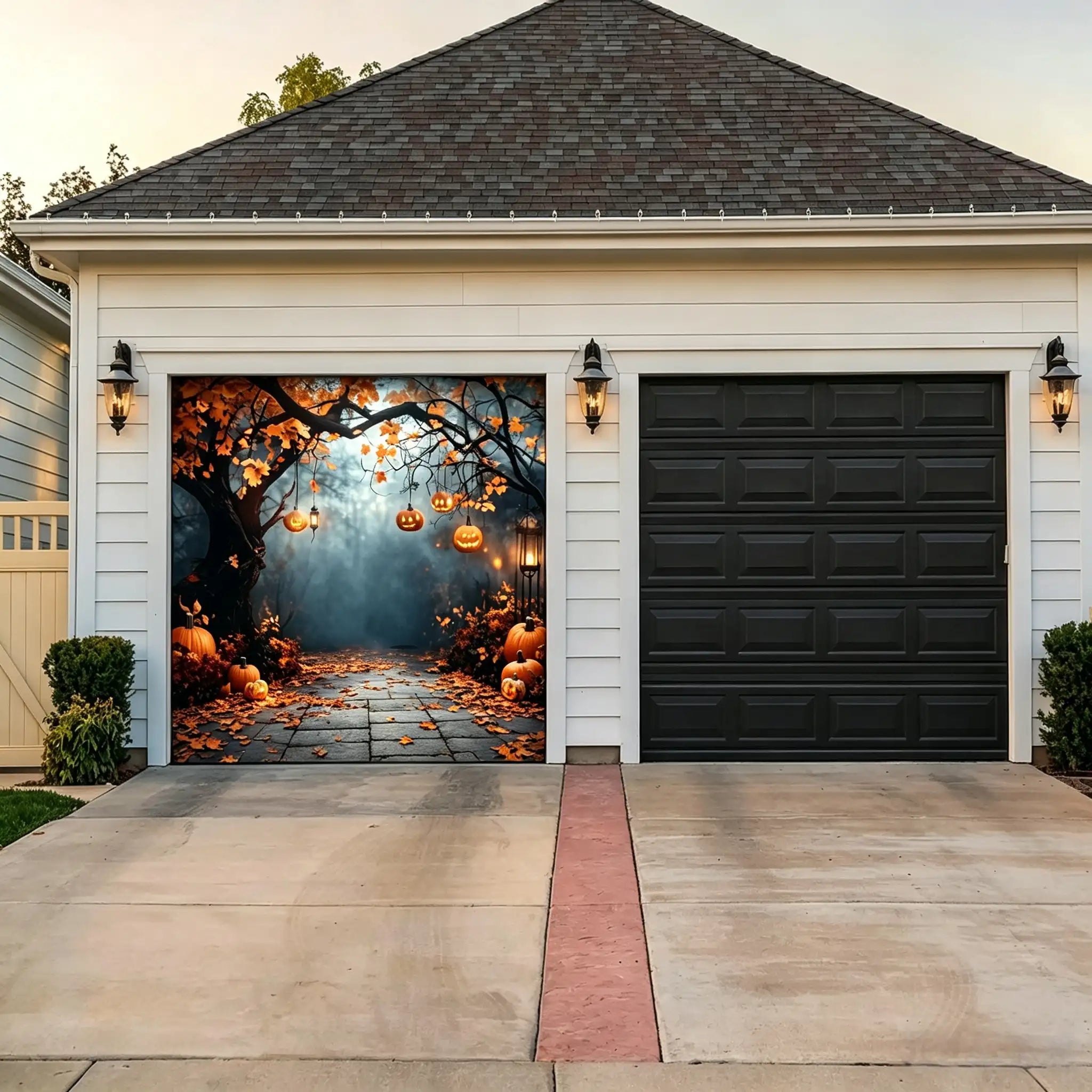 Halloween Backdrop Autumn Pumpkin Forest Path Halloween Garage Door Cover CSH67-1